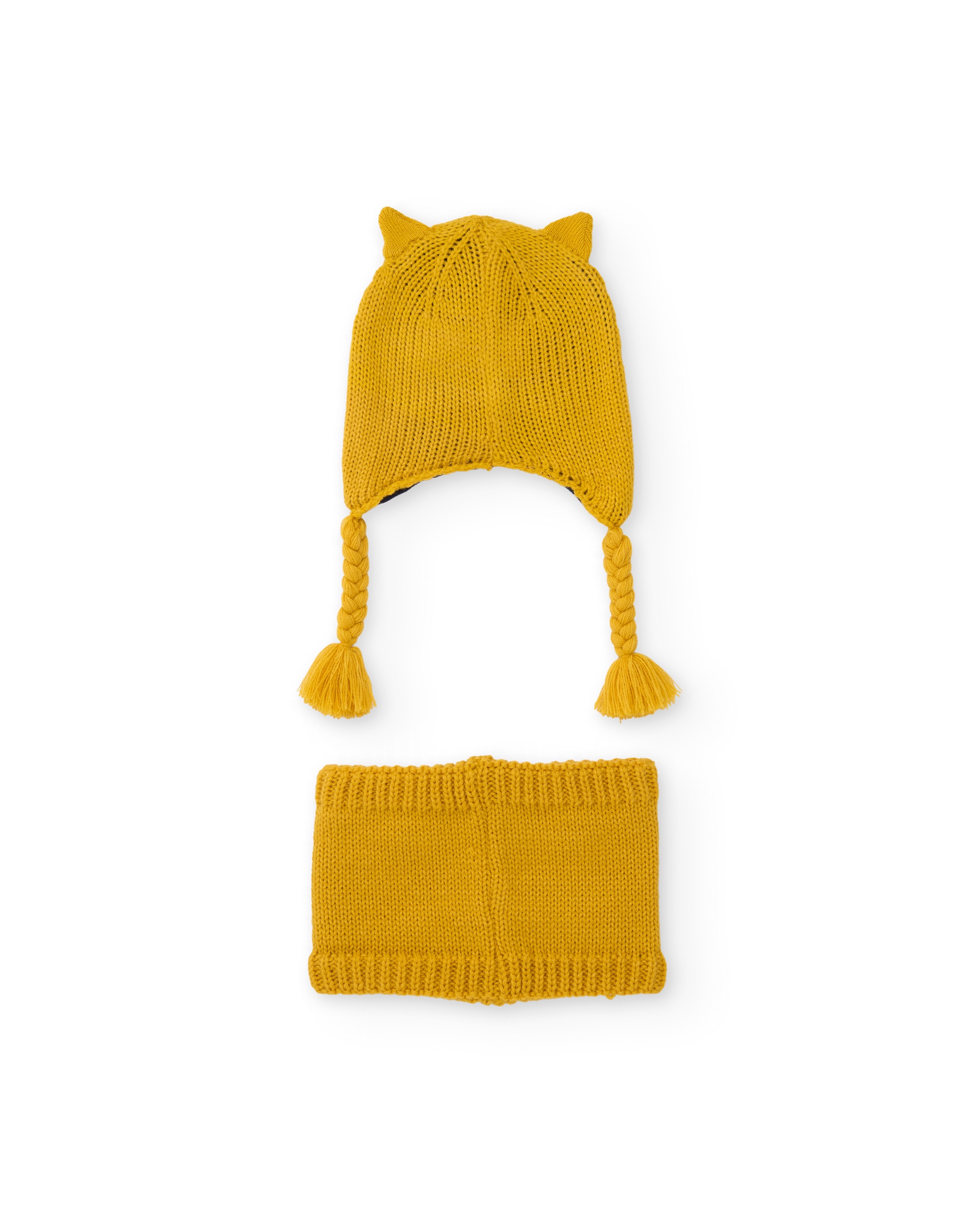 Set Infantil de Tricô com Chapéu e Gola de Design de Tigre Amarelo-2