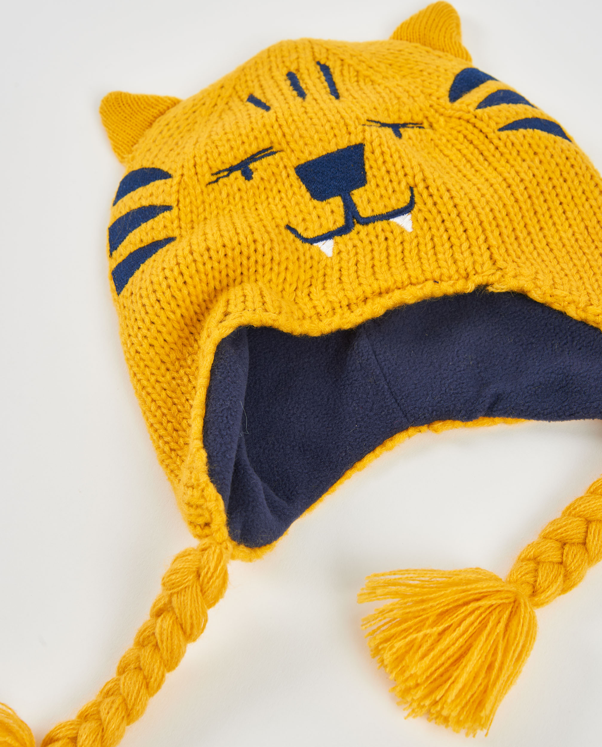 Set Infantil de Tricô com Chapéu e Gola de Design de Tigre Amarelo-3