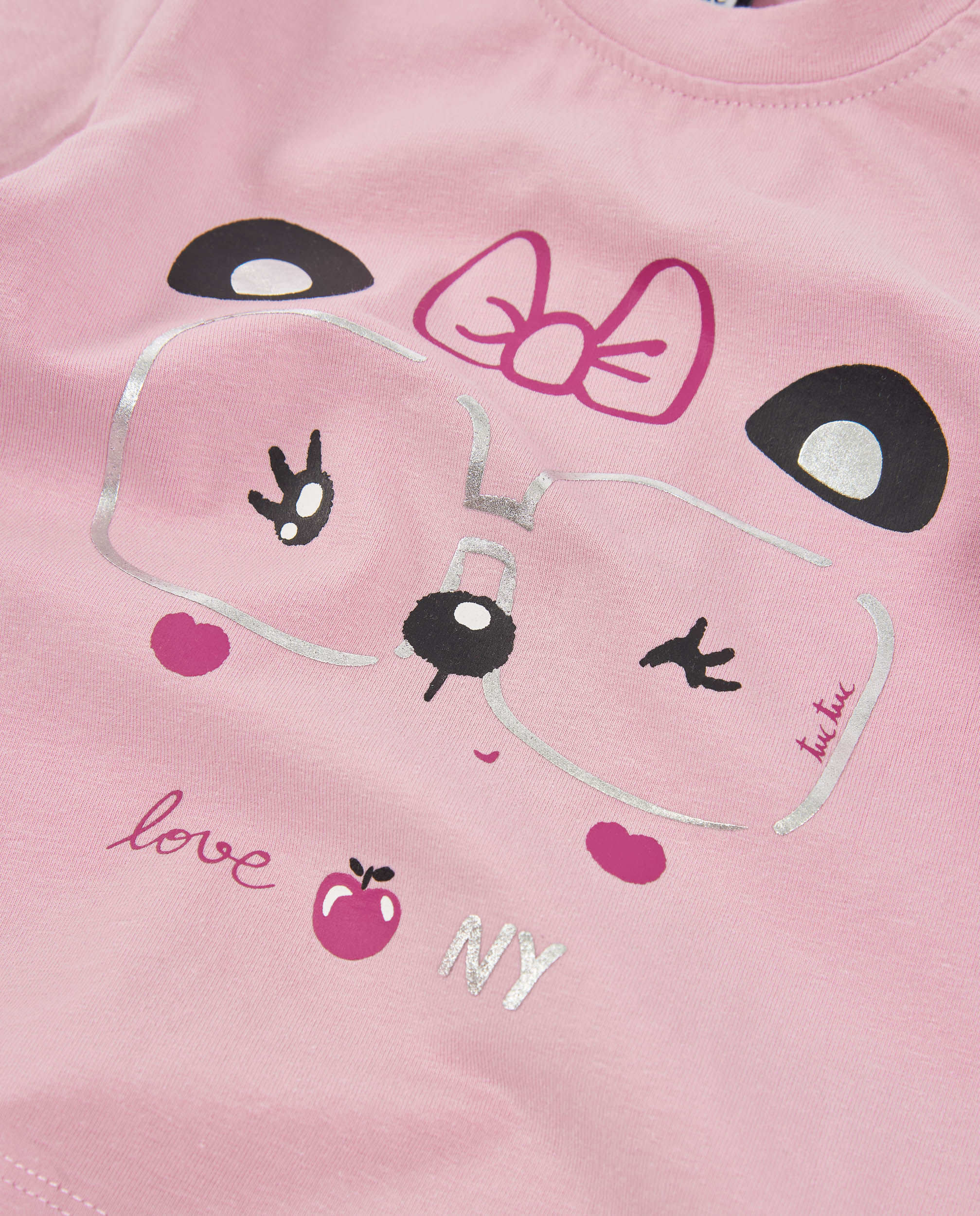 T-shirt Infantil de Malha com Manga Comprida e Gráfico Panda Rosa-4
