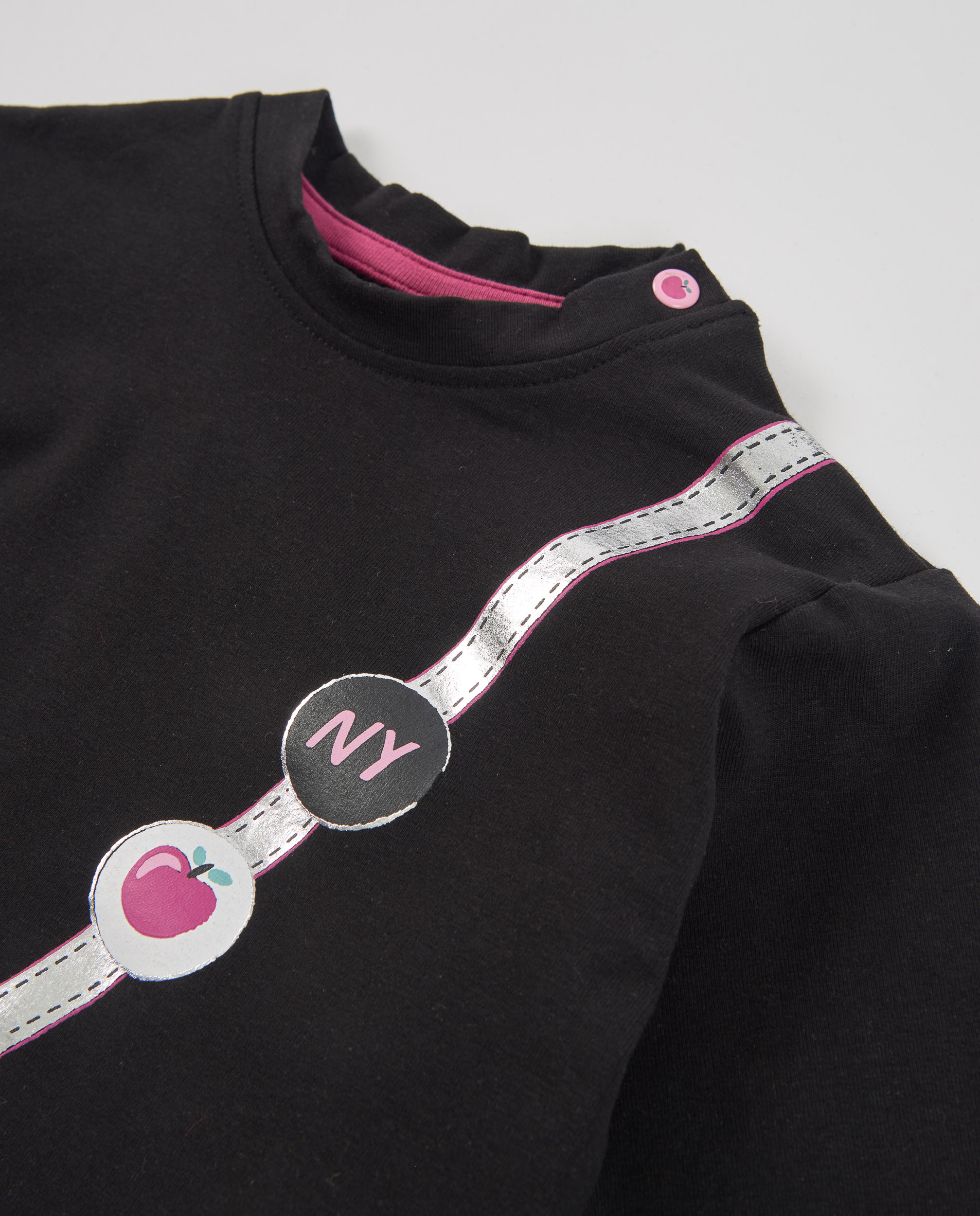 T-shirt Infantil de Malha com Design de Mala a Tiracolo e Manga Comprida Preto-3