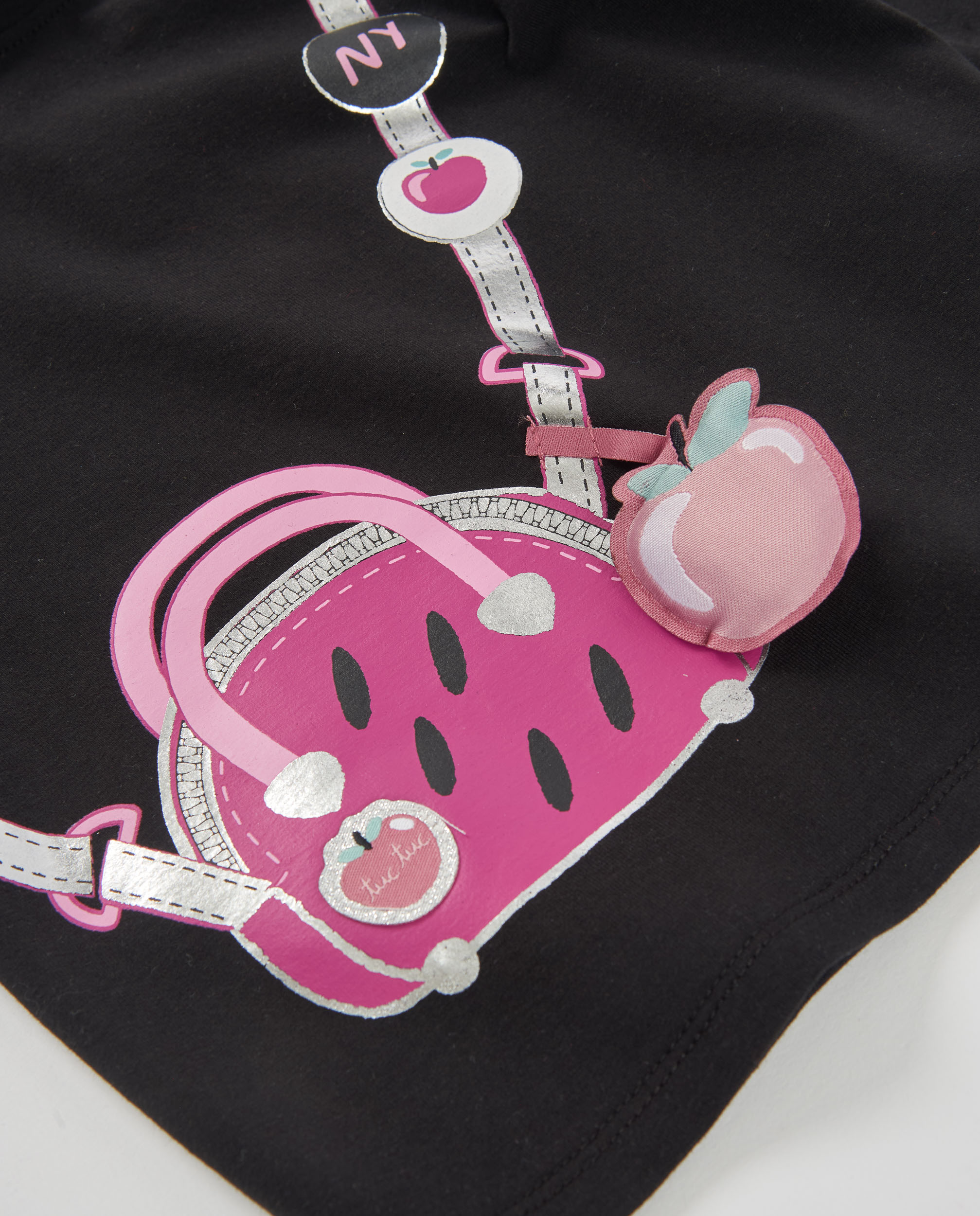 T-shirt Infantil de Malha com Design de Mala a Tiracolo e Manga Comprida Preto-4