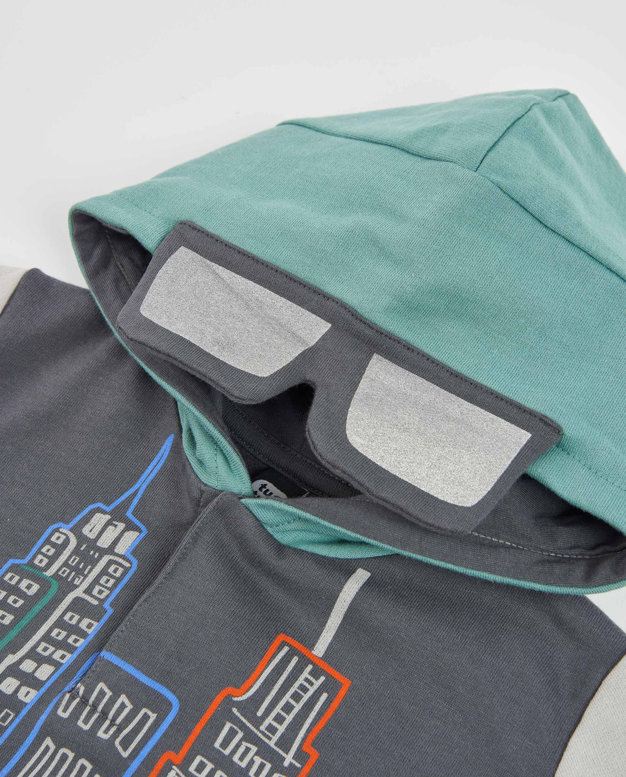 Sweatshirt Infantil de Felpa com Capuz e Estampado Urbano Cinzento-3