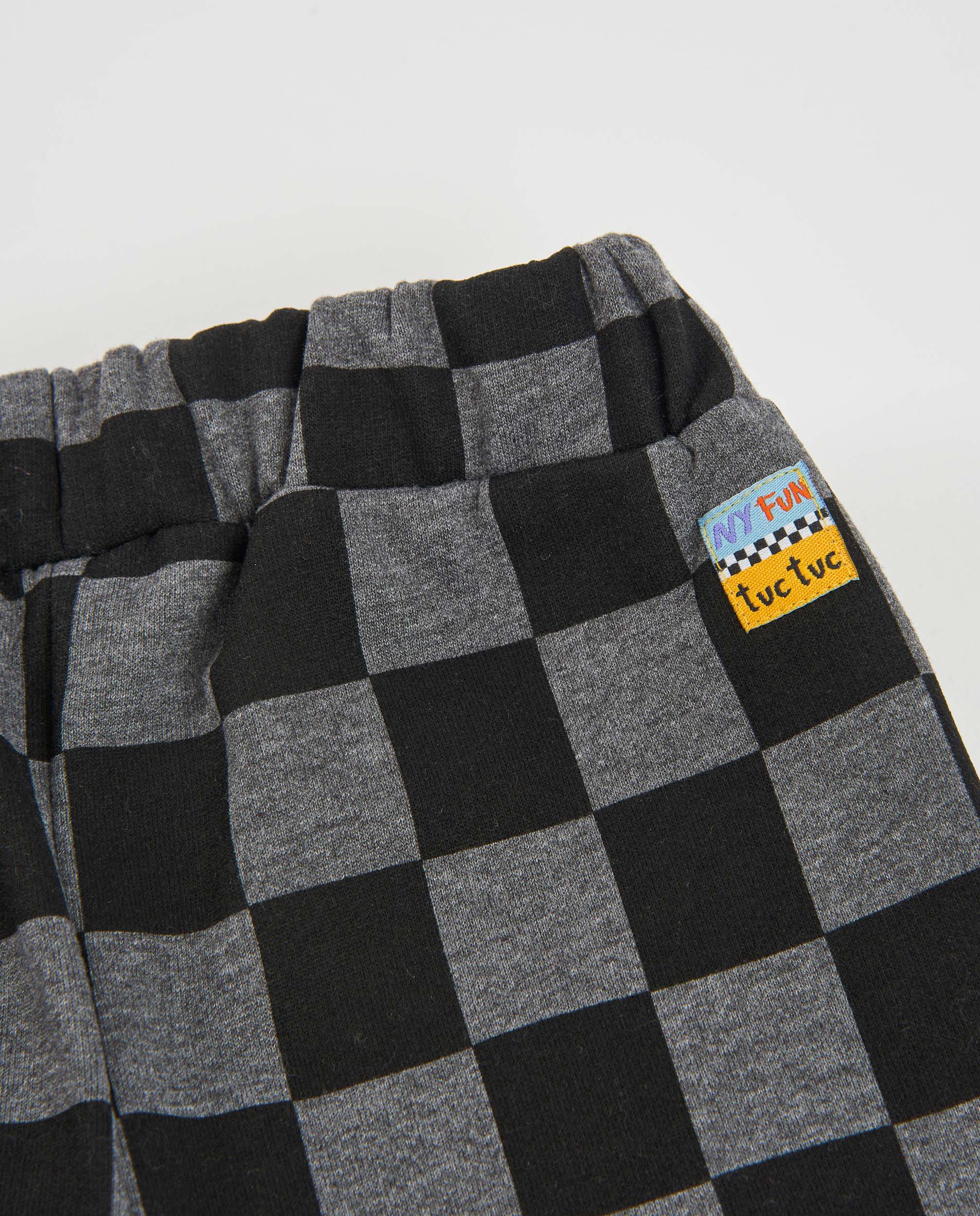 Calças Infantil de Felpa com Estampado Geométrico e Tacto Suave Preto-5