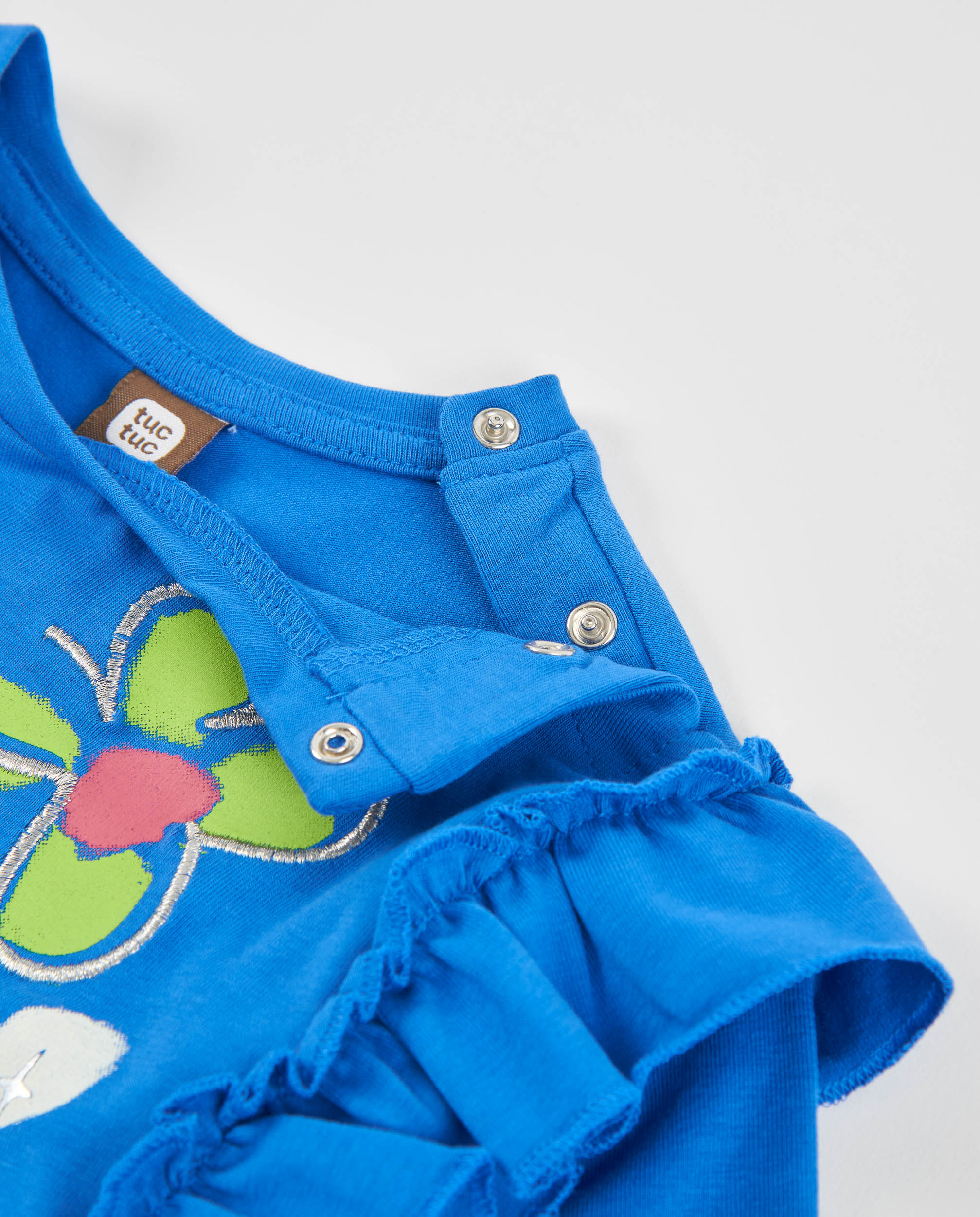 T-shirt Infantil de Malha com Folho e Estampado Floral Azul-3