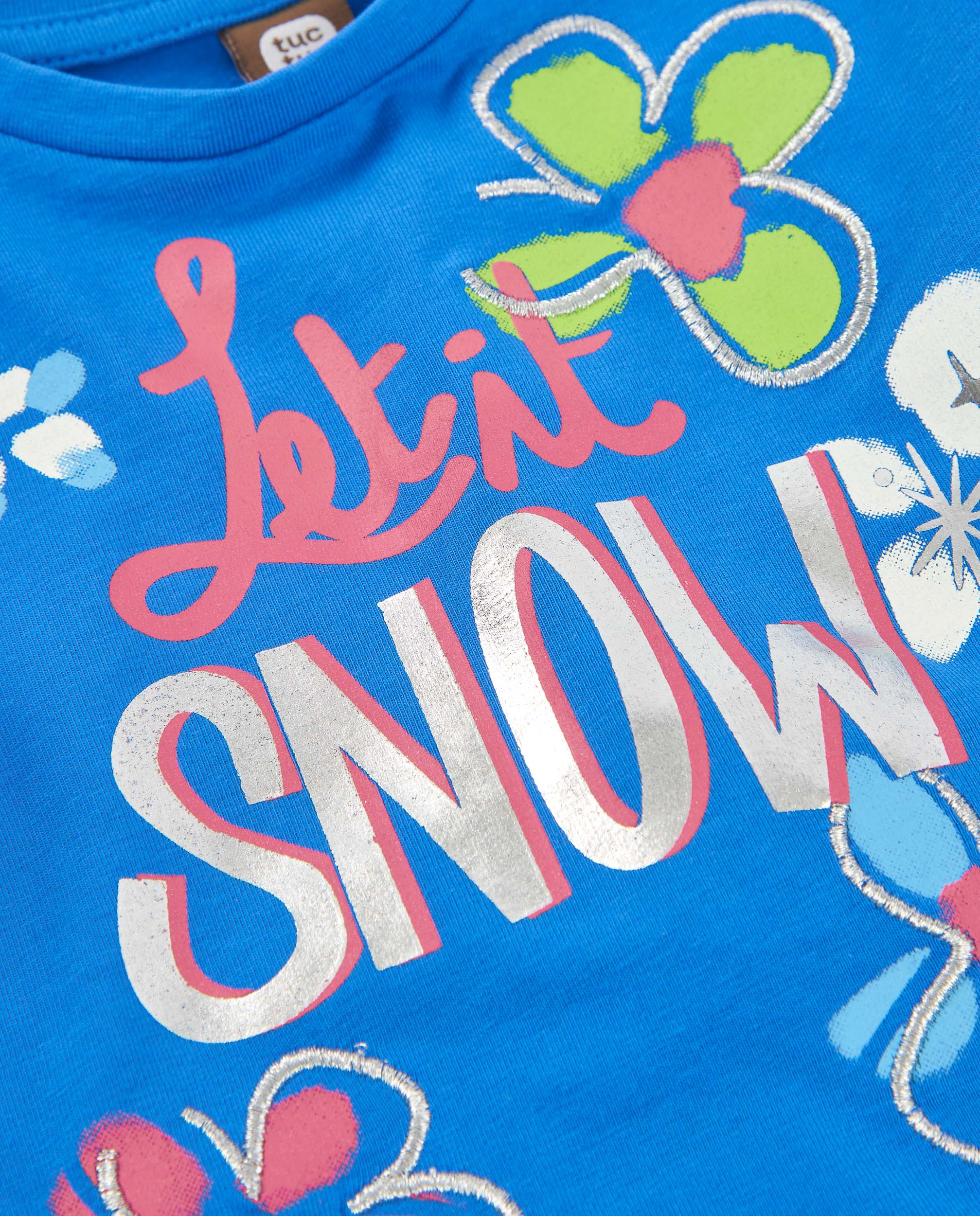 T-shirt Infantil de Malha com Folho e Estampado Floral Azul-4