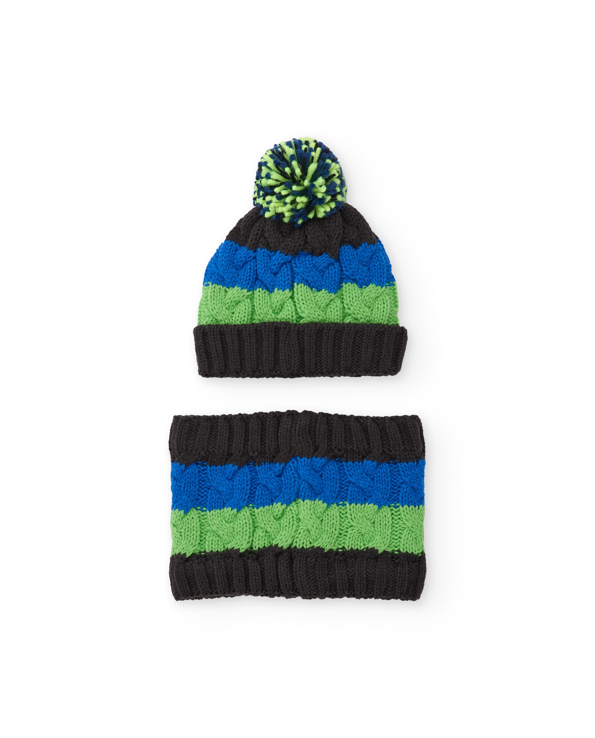 Set Infantil de Tricô com Chapéu de Pompom e Gola Cinzento-escuro-2