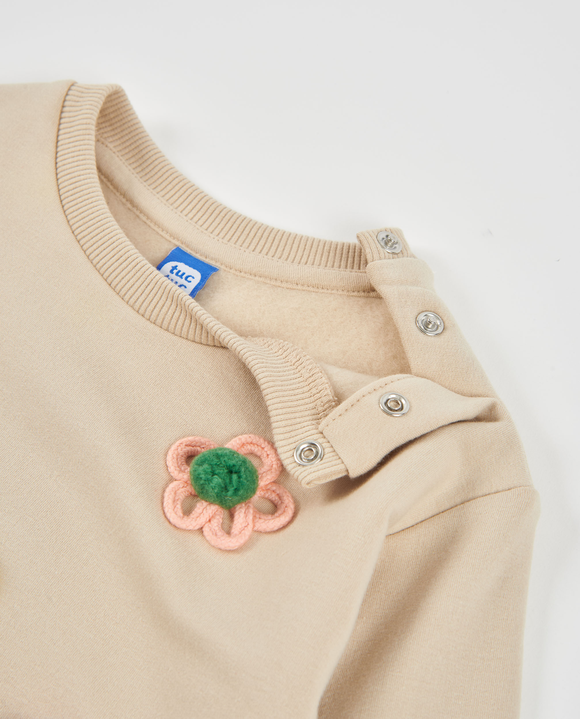 Sweatshirt Infantil de Felpa com Bordados Florais e Tacto Suave Bege-3