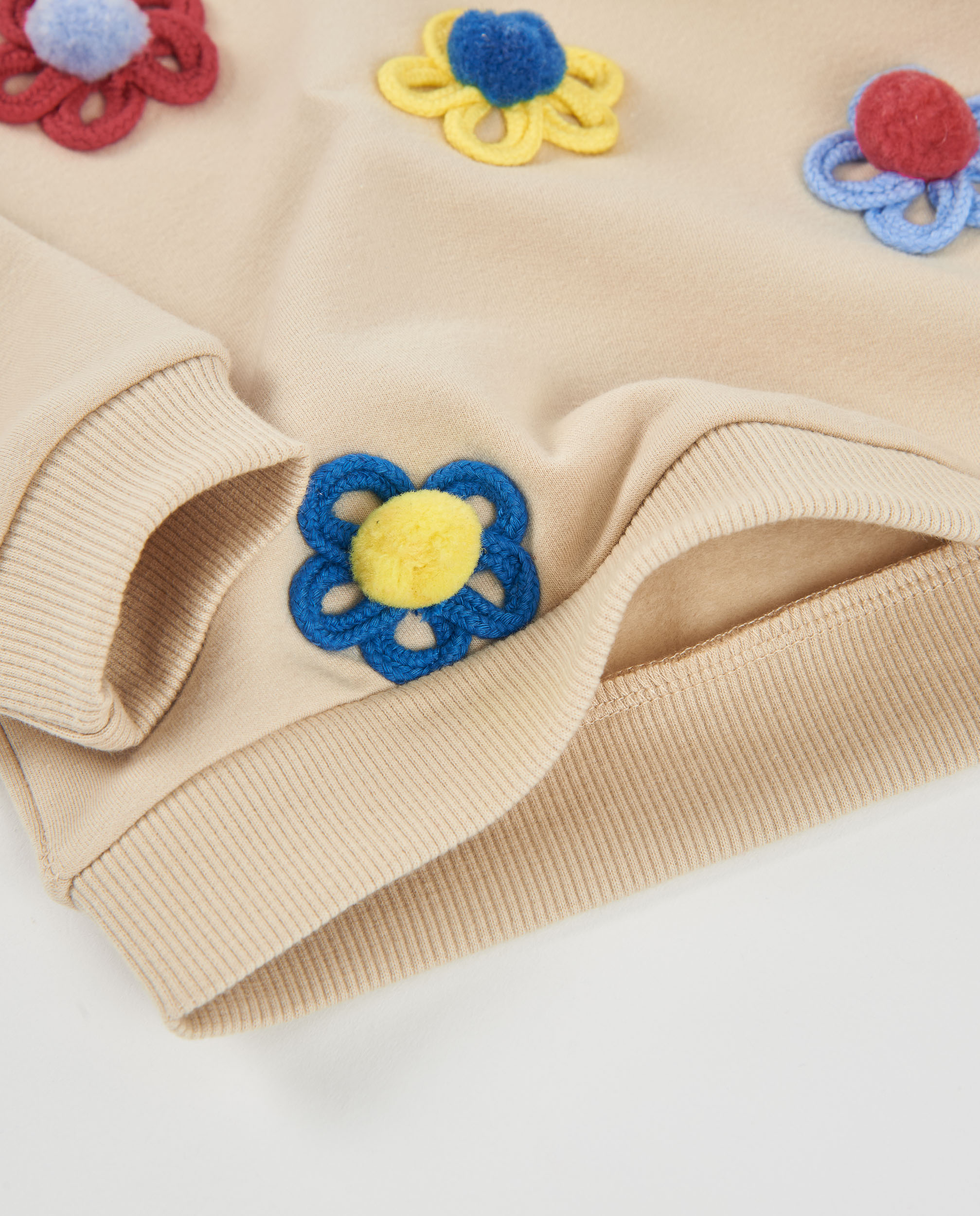 Sweatshirt Infantil de Felpa com Bordados Florais e Tacto Suave Bege-4