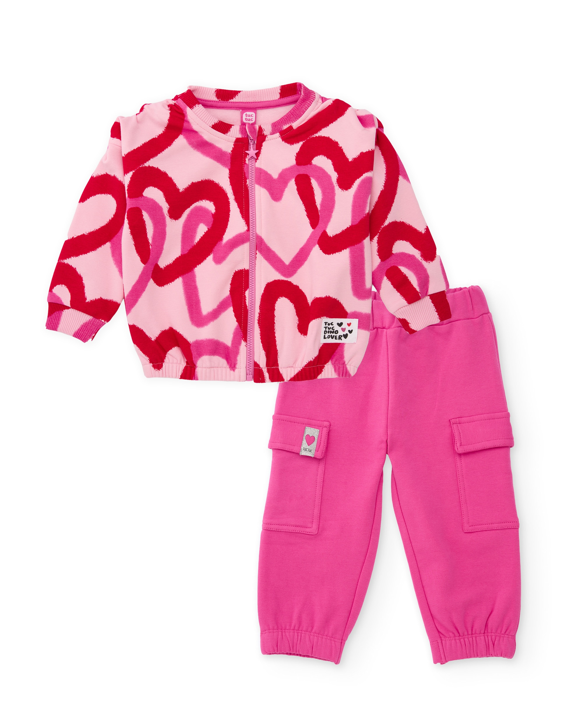 Imagem 0 de Conjunto Infantil de Felpa com Sweatshirt de Fecho Zip e Design de Corações