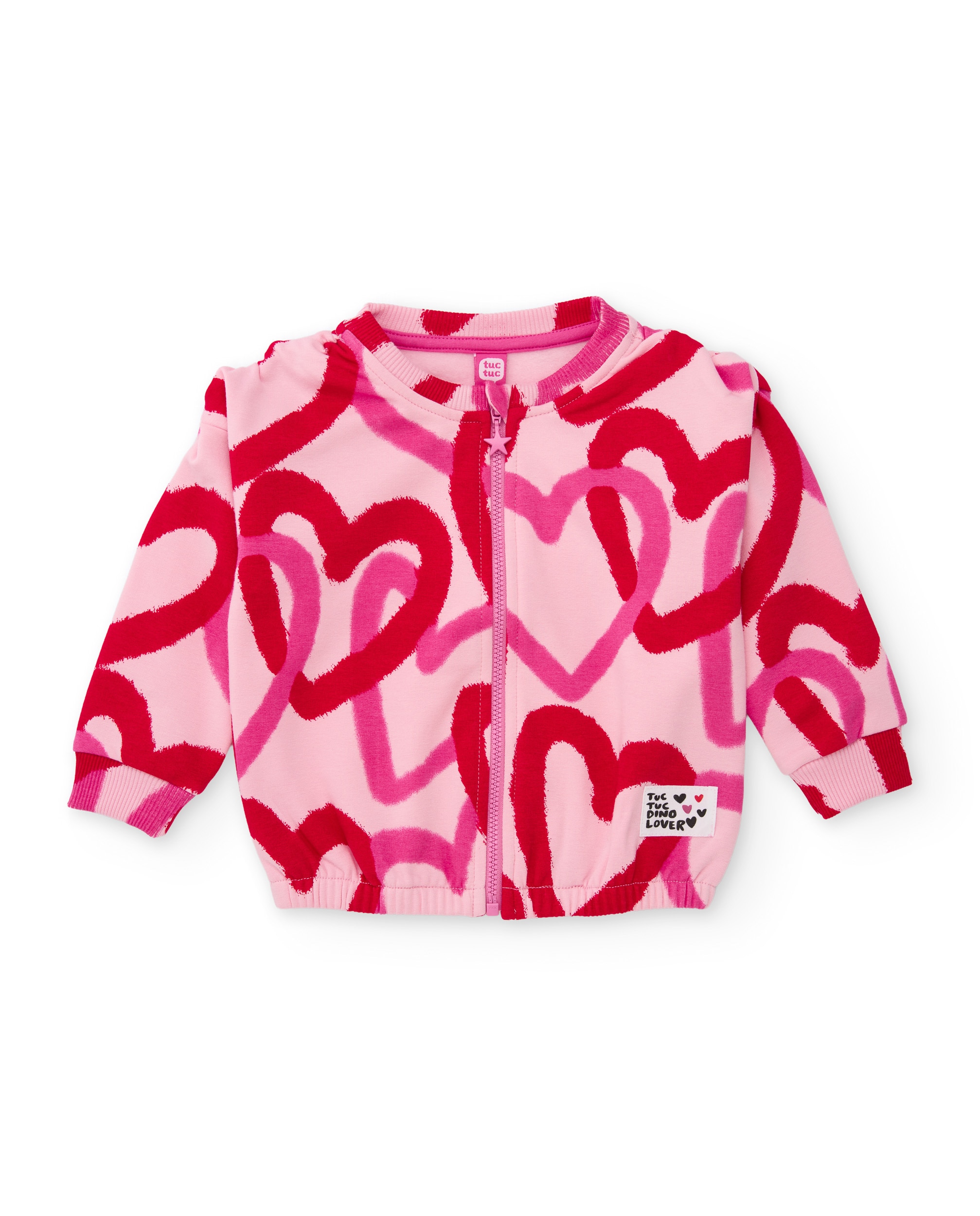 Conjunto Infantil de Felpa com Sweatshirt de Fecho Zip e Design de Corações Rosa-2