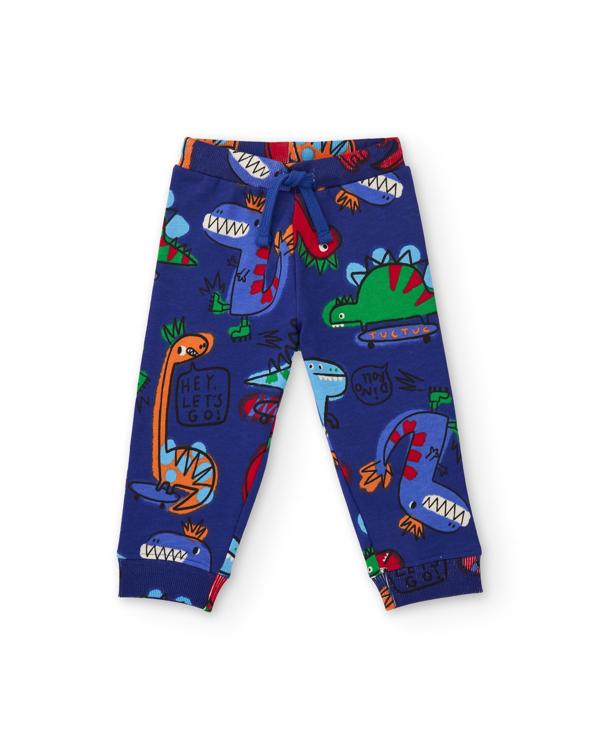 Calças Infantil de Felpa com Print de Dinossauros e Tecido Resistente Azul-2