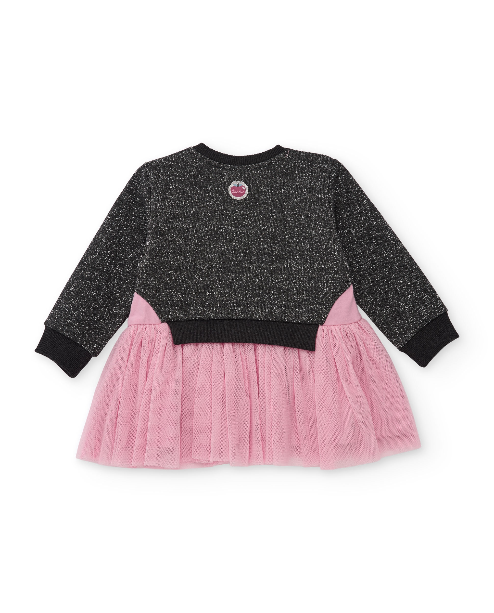 Vestido Infantil com Corpo de Felpa com Lantejoulas e Saia de Tule Cinzento-escuro-2