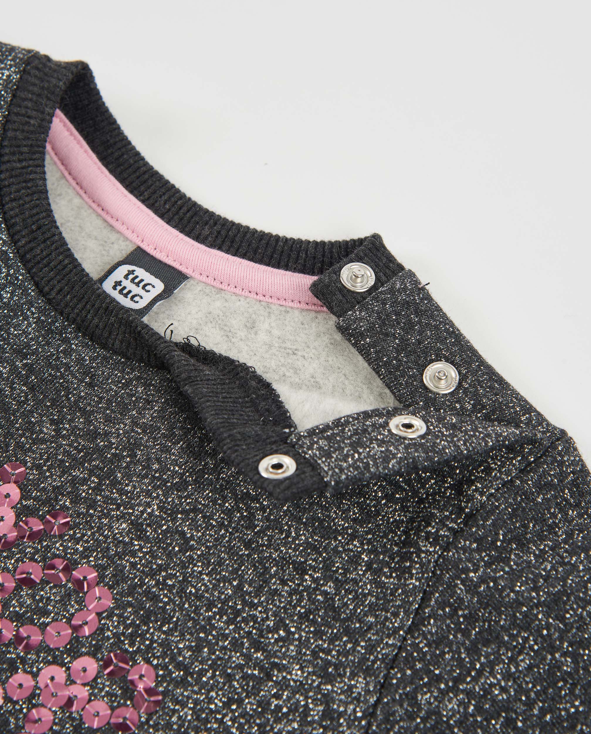 Vestido Infantil com Corpo de Felpa com Lantejoulas e Saia de Tule Cinzento-escuro-3