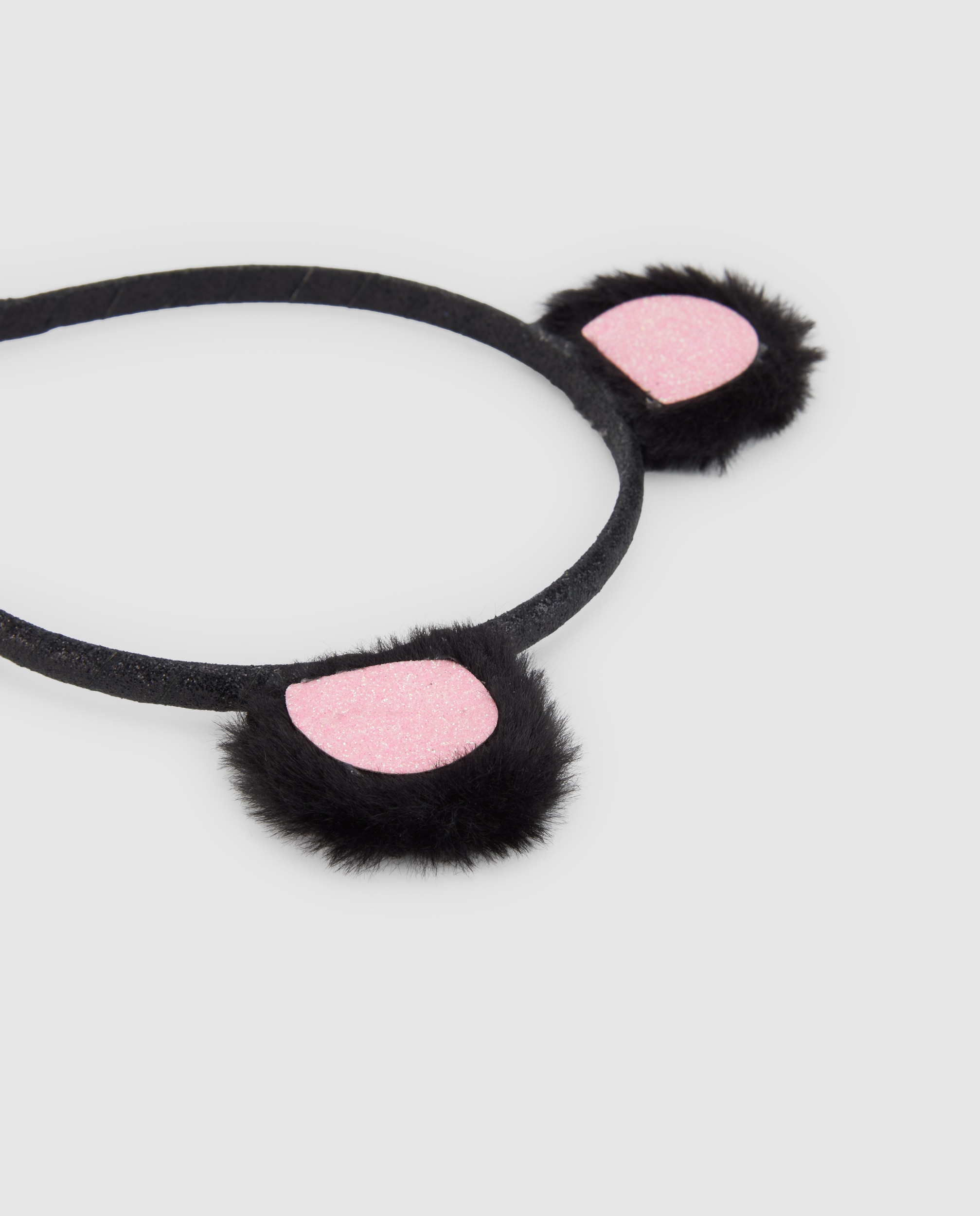 Bandolete Infantil com Orelhas de Peluche e Acabamento Glitter Preto-3