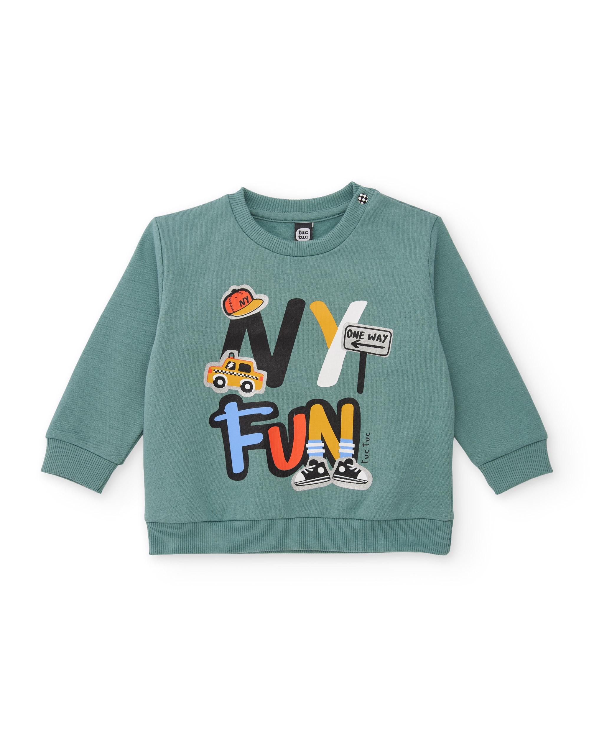 Sweatshirt Infantil de Felpa com Gráfico de Carros Verde Água-2