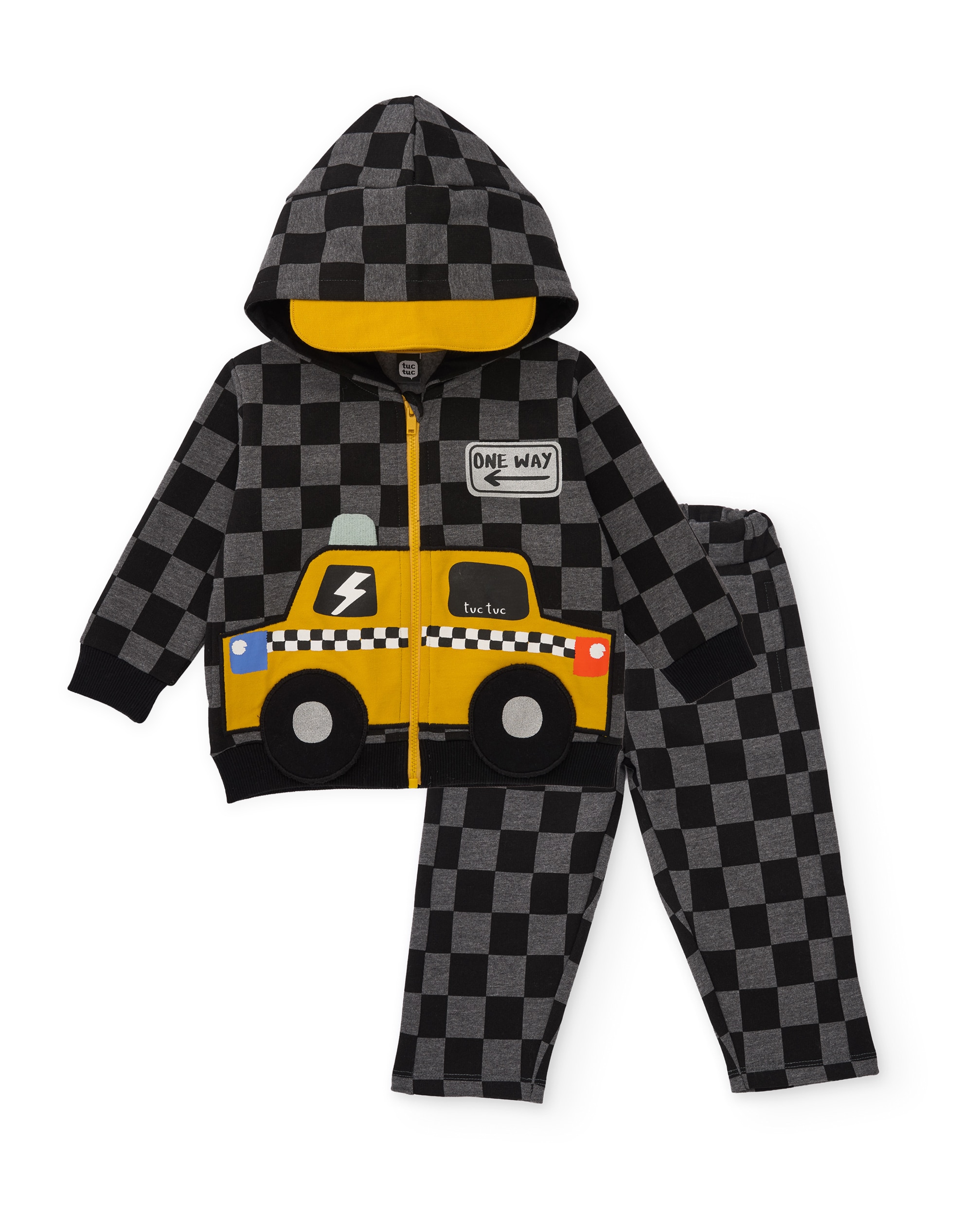 Conjunto Infantil de Felpa com Casaco de Design Geométrico e Calças em Conjunto Preto-2