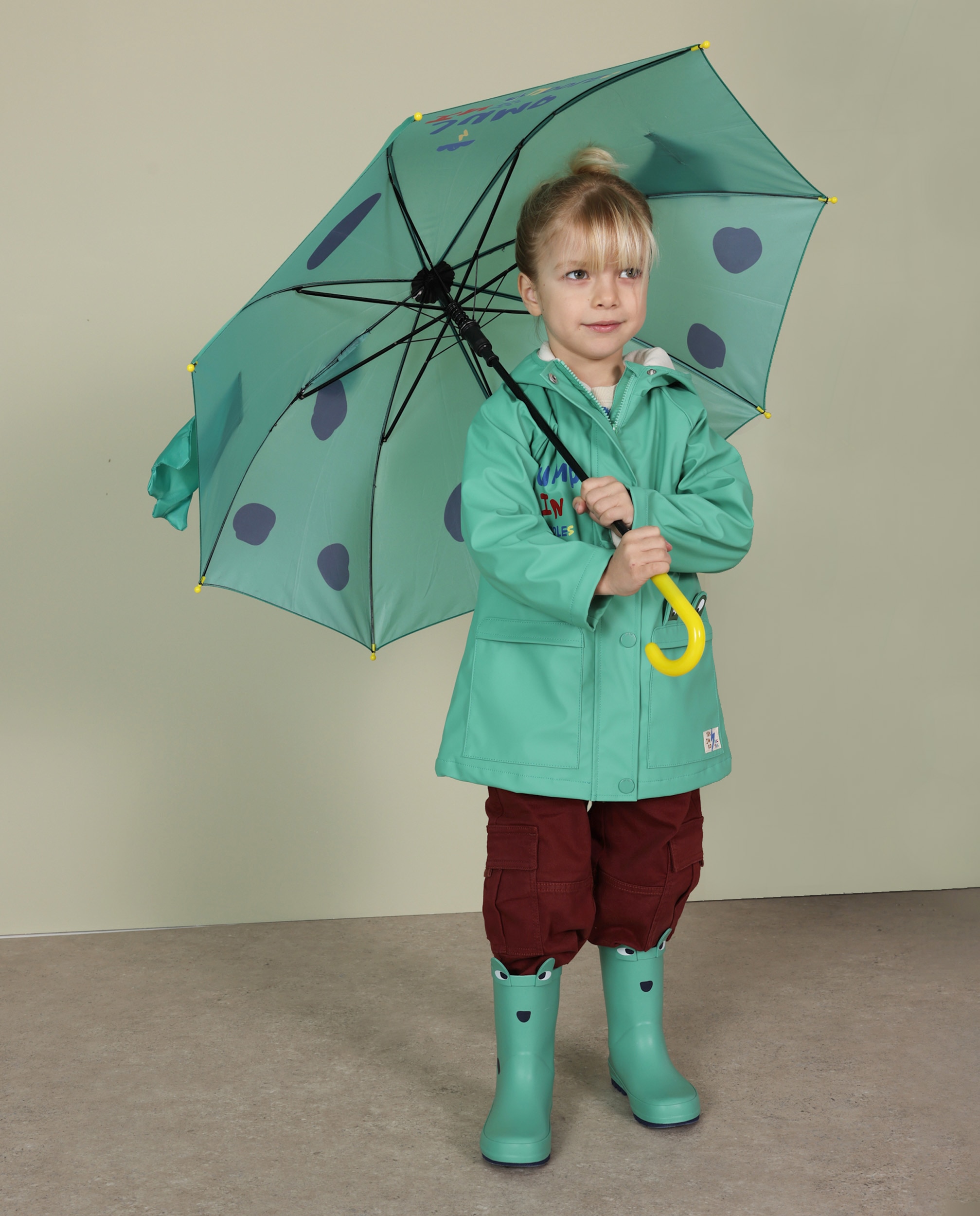Guarda-chuva Infantil com Abertura Automática e Design de Rã Verde-1