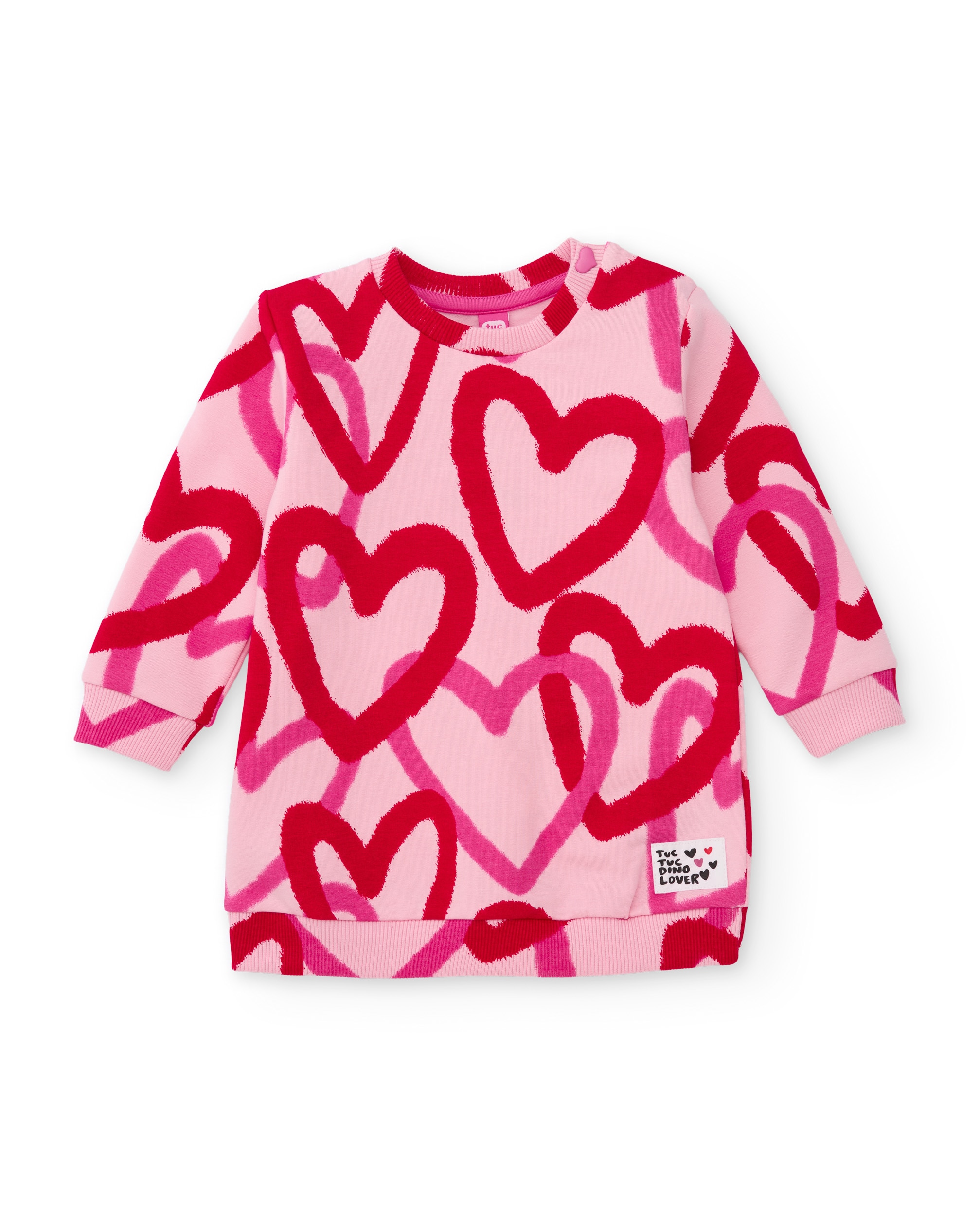 Vestido Infantil de Felpa com Estampado de Corações e Tacto Suave Rosa-2