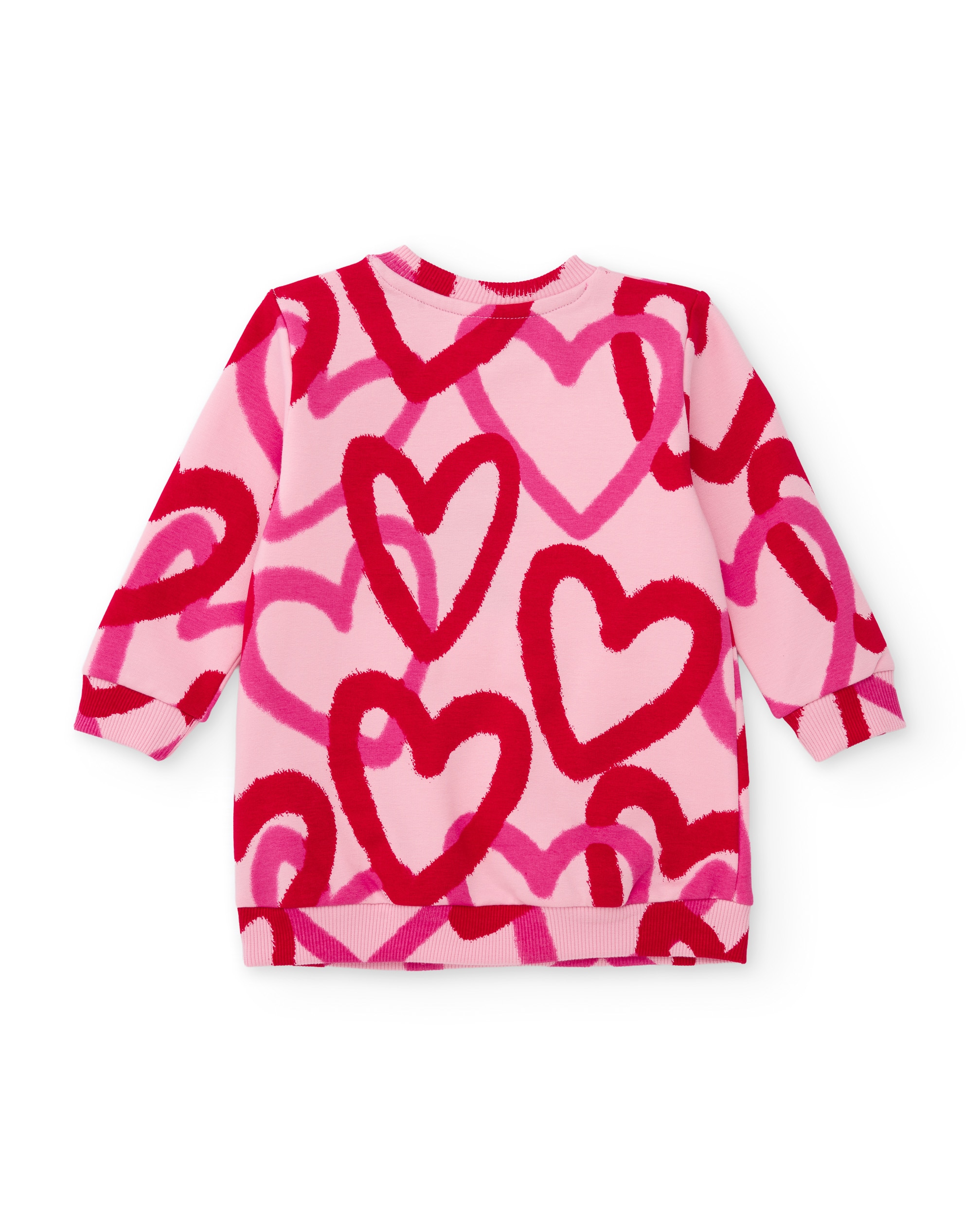 Vestido Infantil de Felpa com Estampado de Corações e Tacto Suave Rosa-3