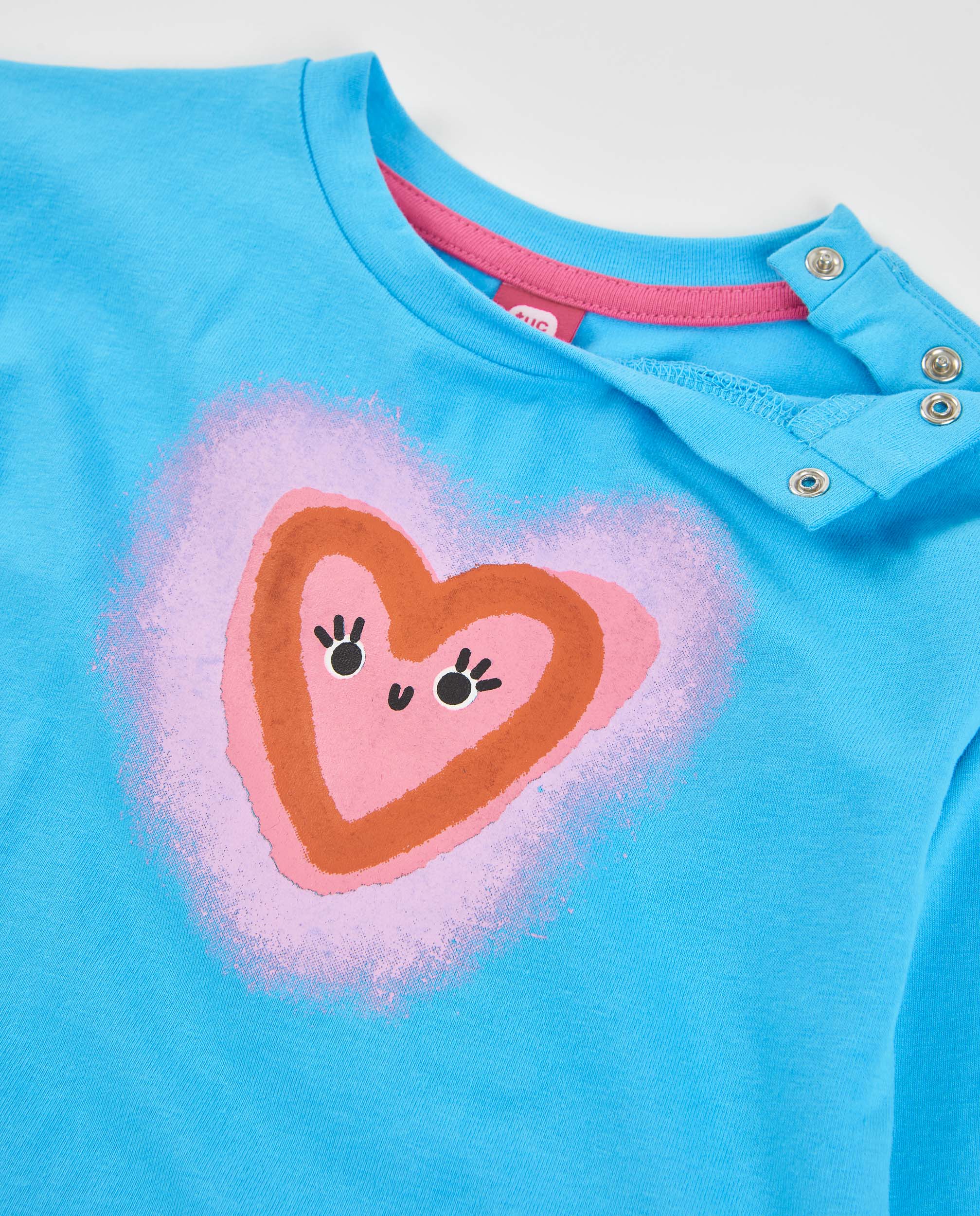T-shirt Infantil de Malha com Design de Coração e Manga Comprida Azul-claro-3
