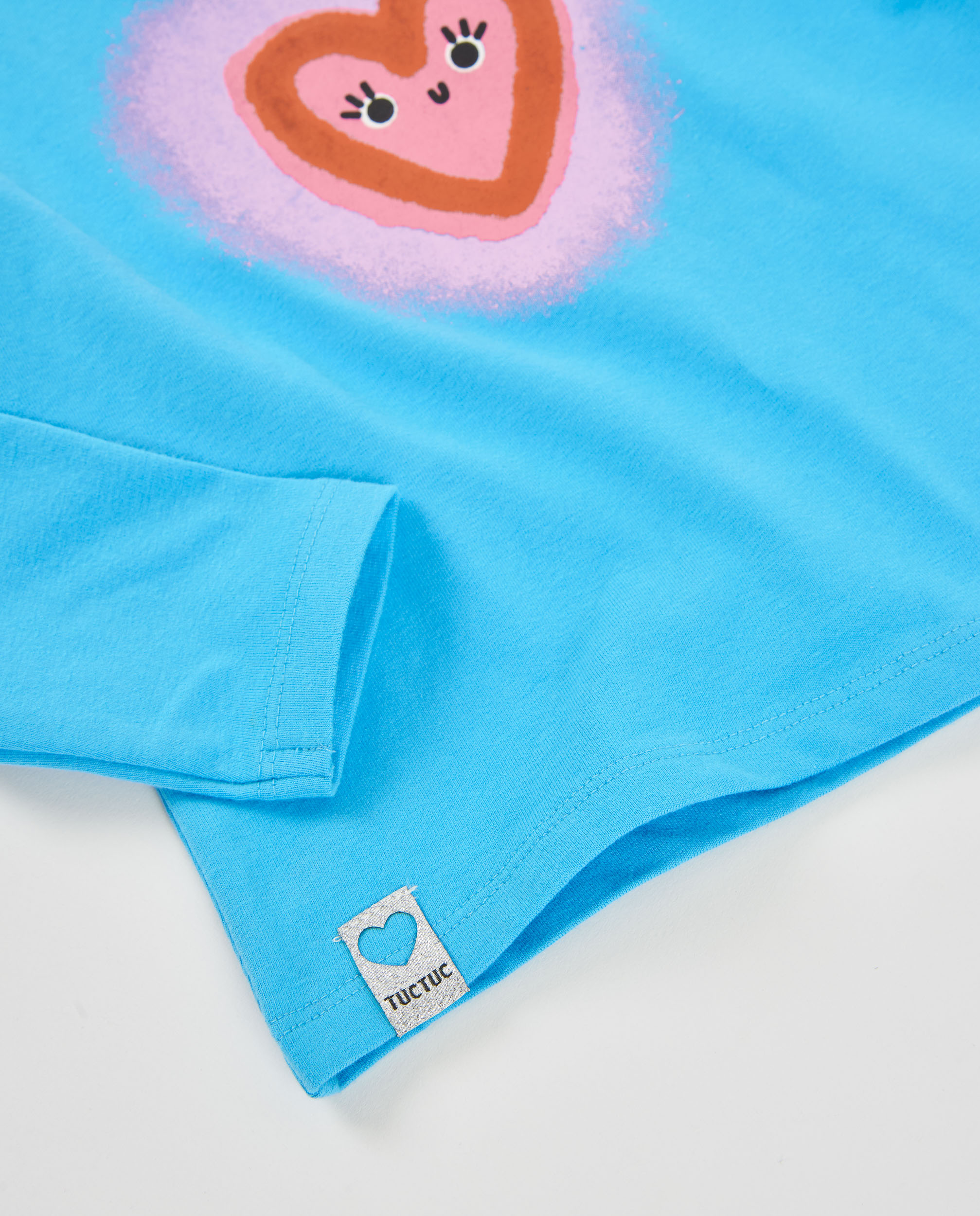 T-shirt Infantil de Malha com Design de Coração e Manga Comprida Azul-claro-4