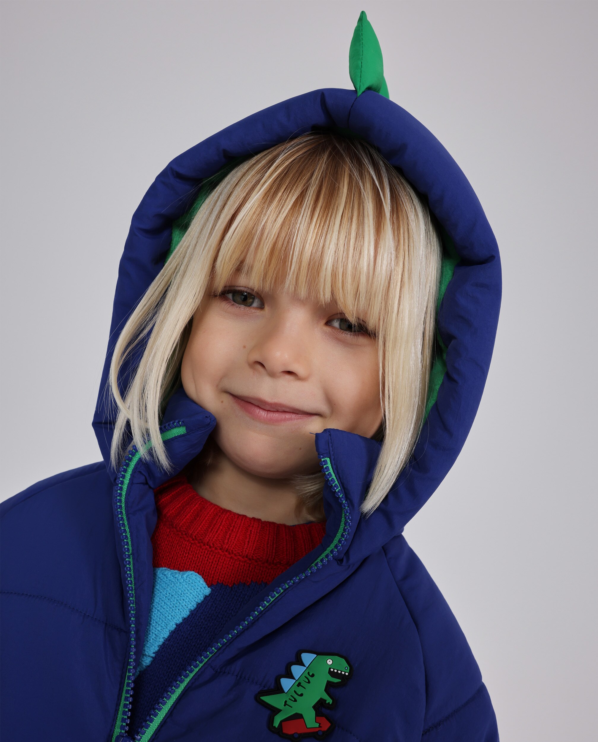 Sobretudo Infantil Acolchoado com Capuz e Aplique de Dinossauro Tuc tuc Azul-2