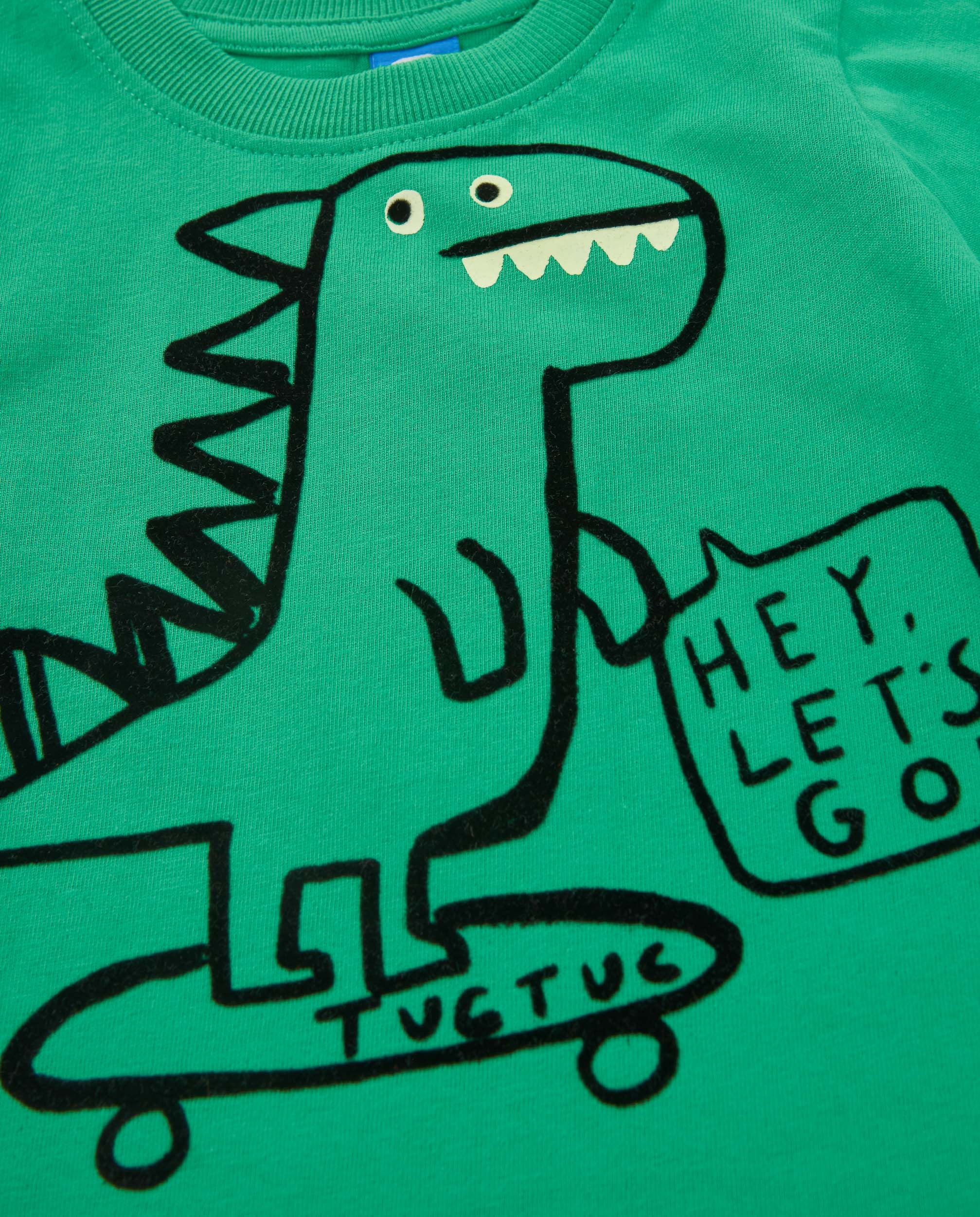 T-shirt Infantil de Malha com Gráfico de Dinossauro Verde-4