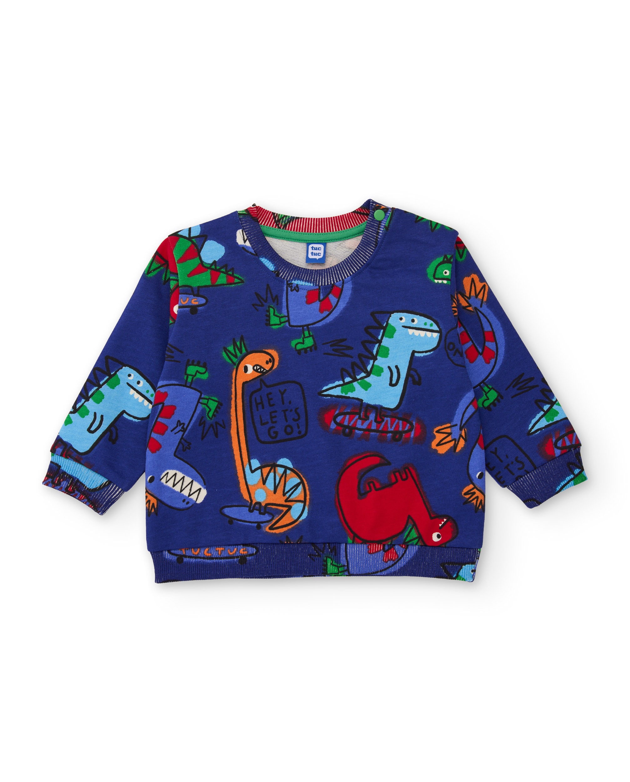 Conjunto Infantil de Felpa com Sweatshirt de Estampado de Dinossauros e Calças Azul-2