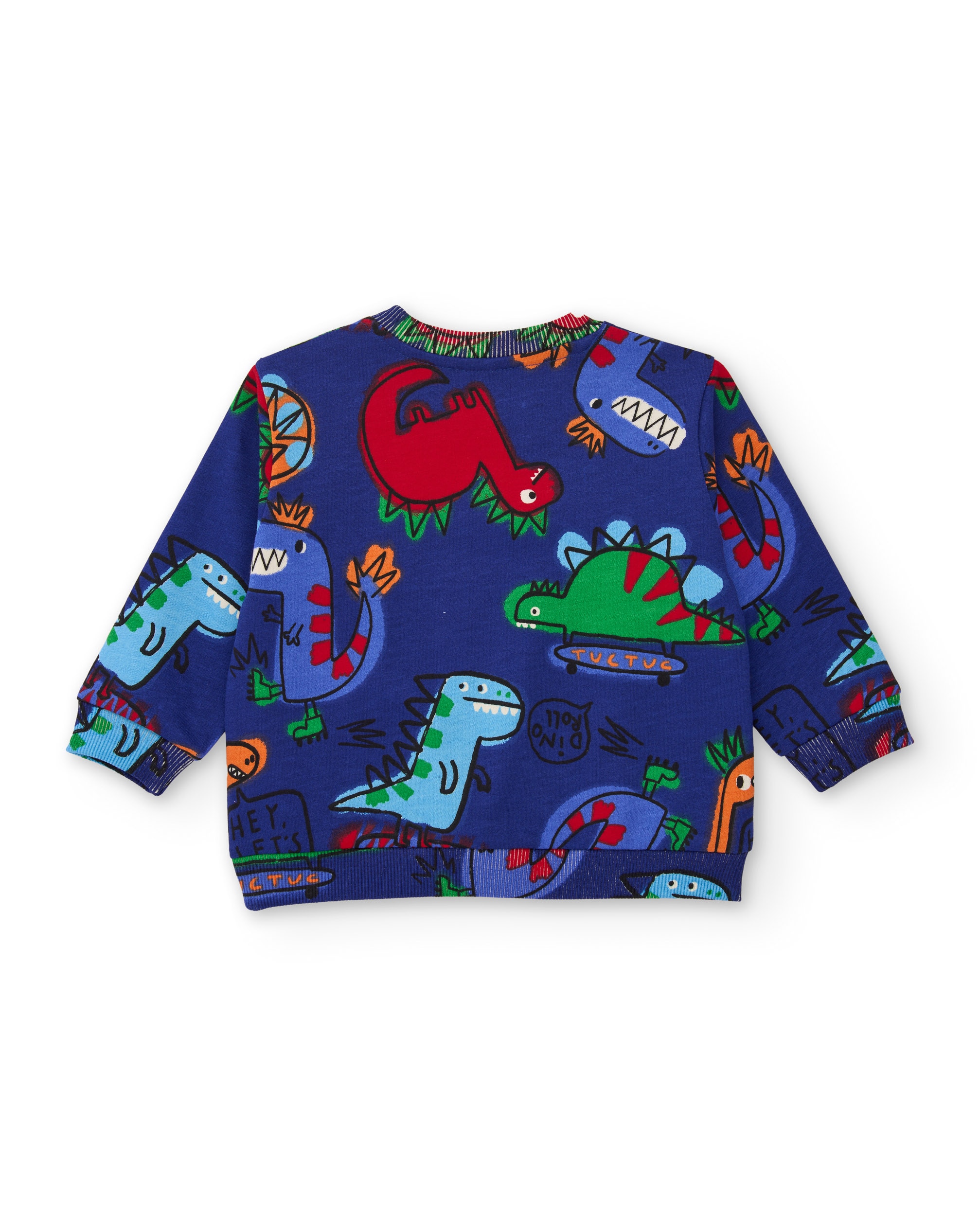 Conjunto Infantil de Felpa com Sweatshirt de Estampado de Dinossauros e Calças Azul-4