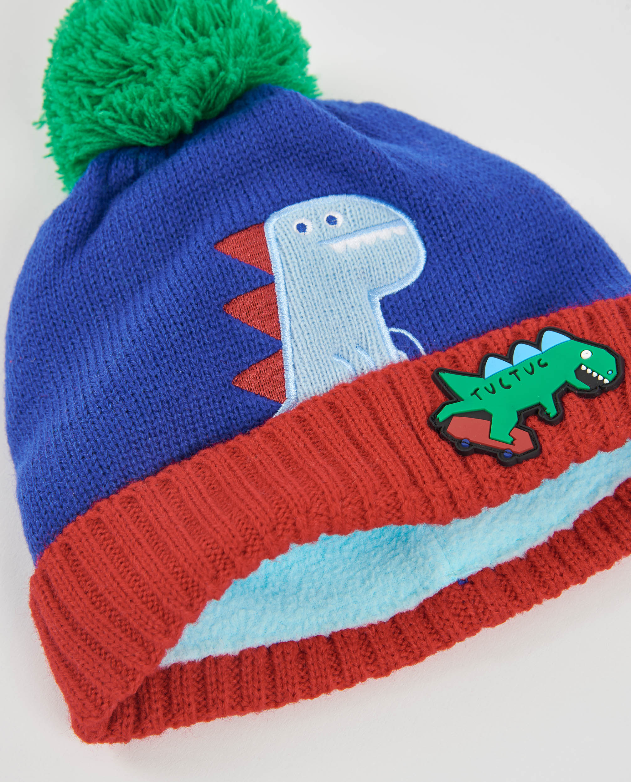 Set Infantil de Tricô com Chapéu e Cachecol de Design de Dinossauro Azul-3