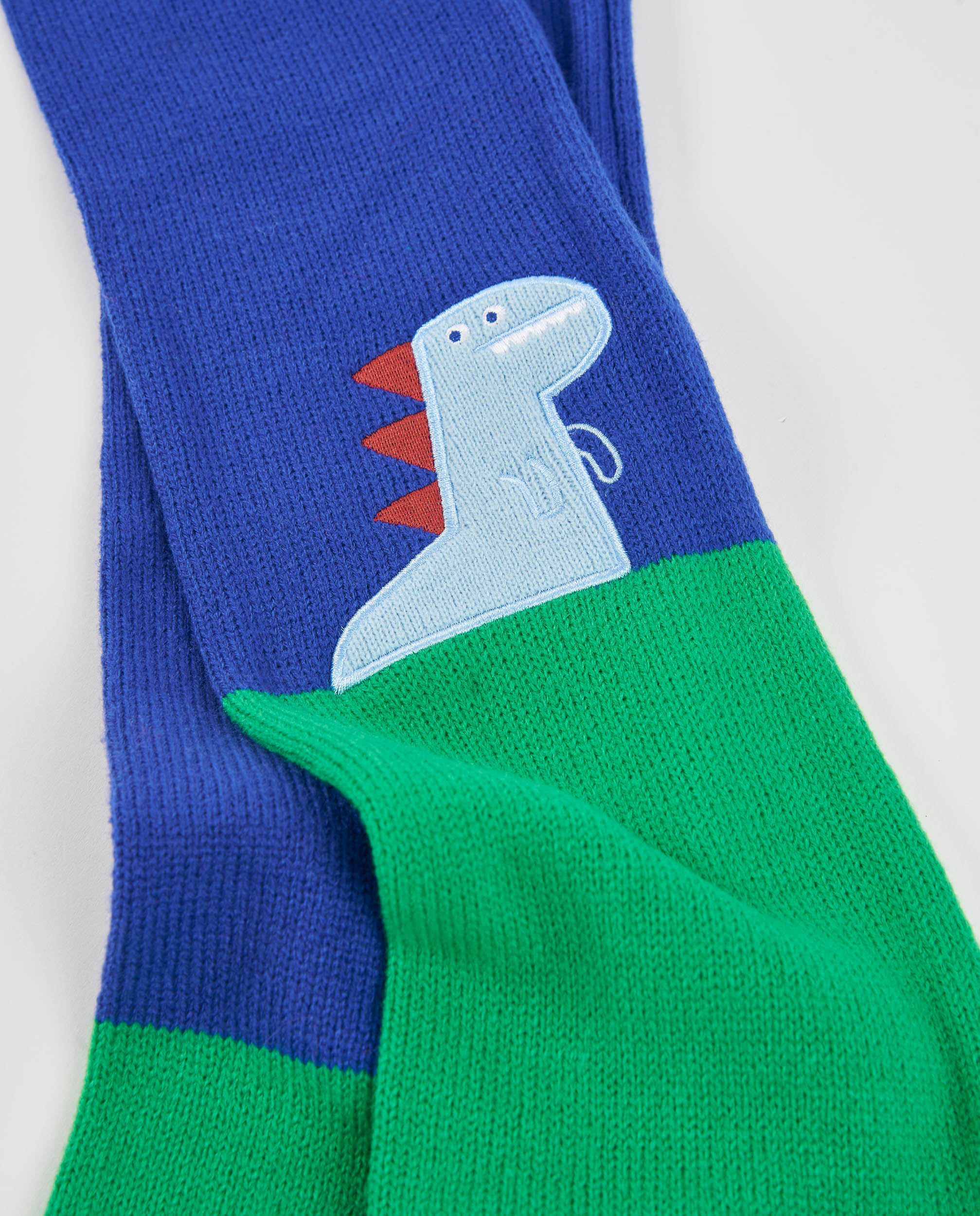 Set Infantil de Tricô com Chapéu e Cachecol de Design de Dinossauro Azul-4
