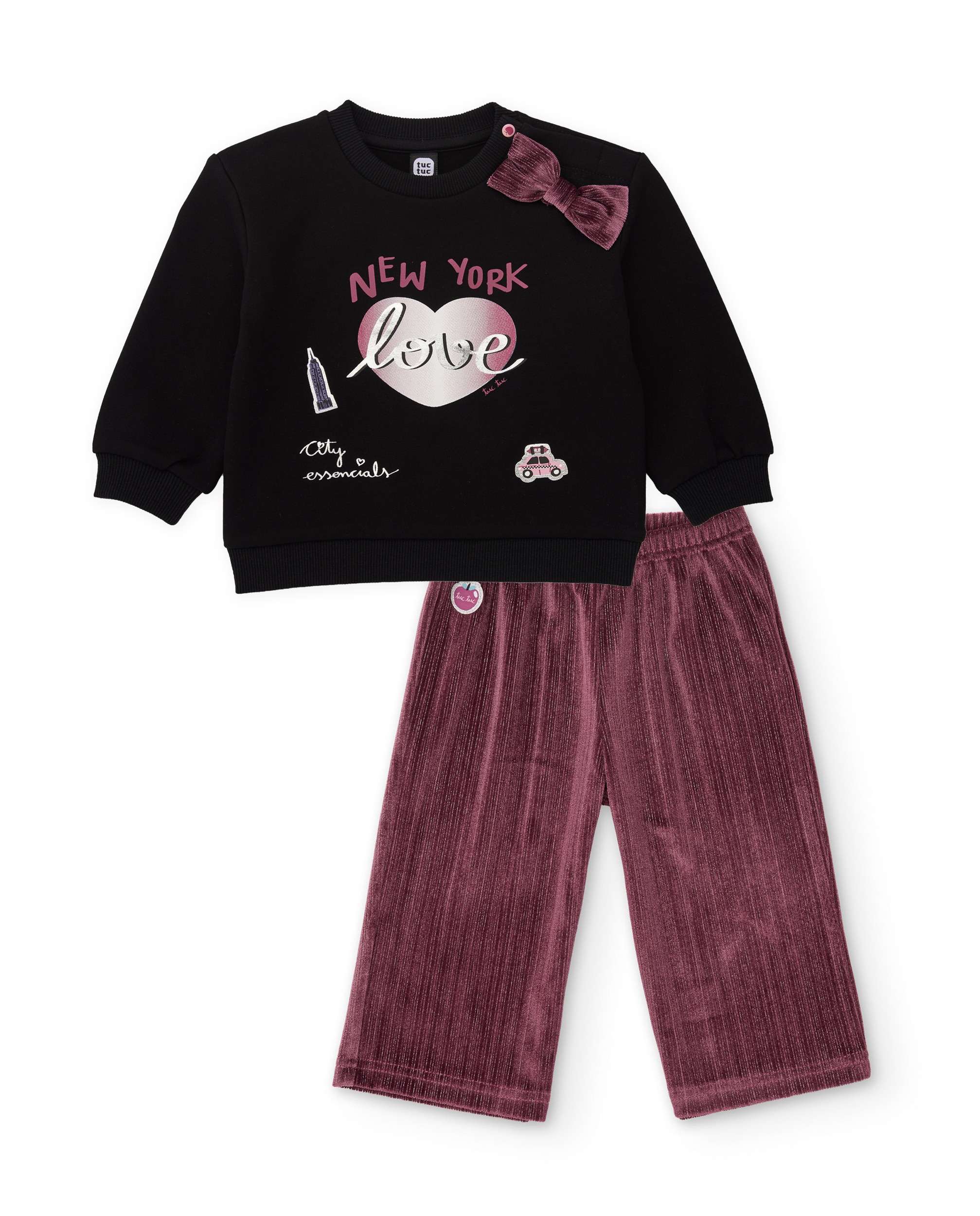 Imagem 0 de Conjunto Infantil de Felpa com Sweatshirt Estampada e Detalhe de Laço