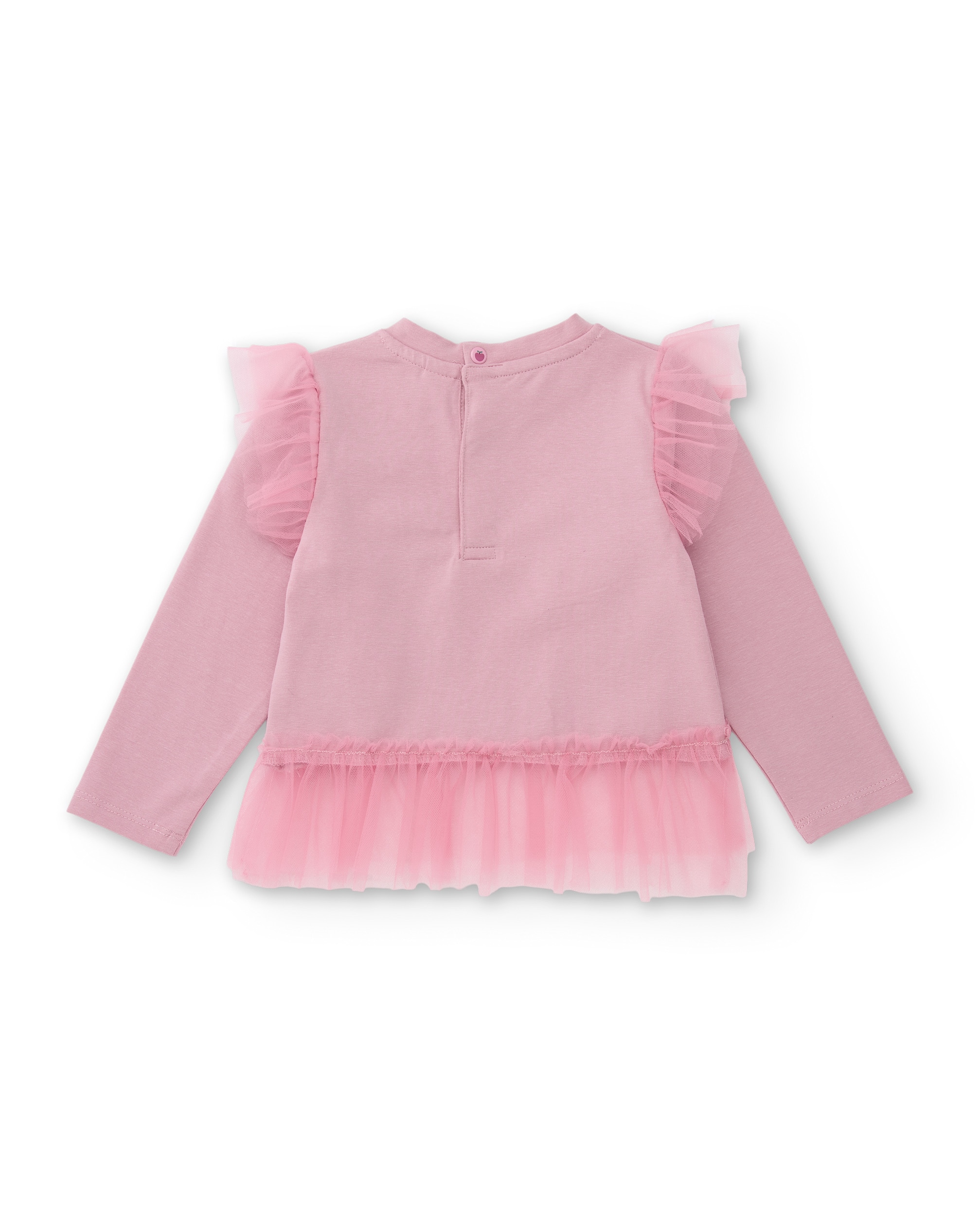 T-shirt Infantil de Malha com Folhos e Detalhe de Lantejoulas Rosa-2