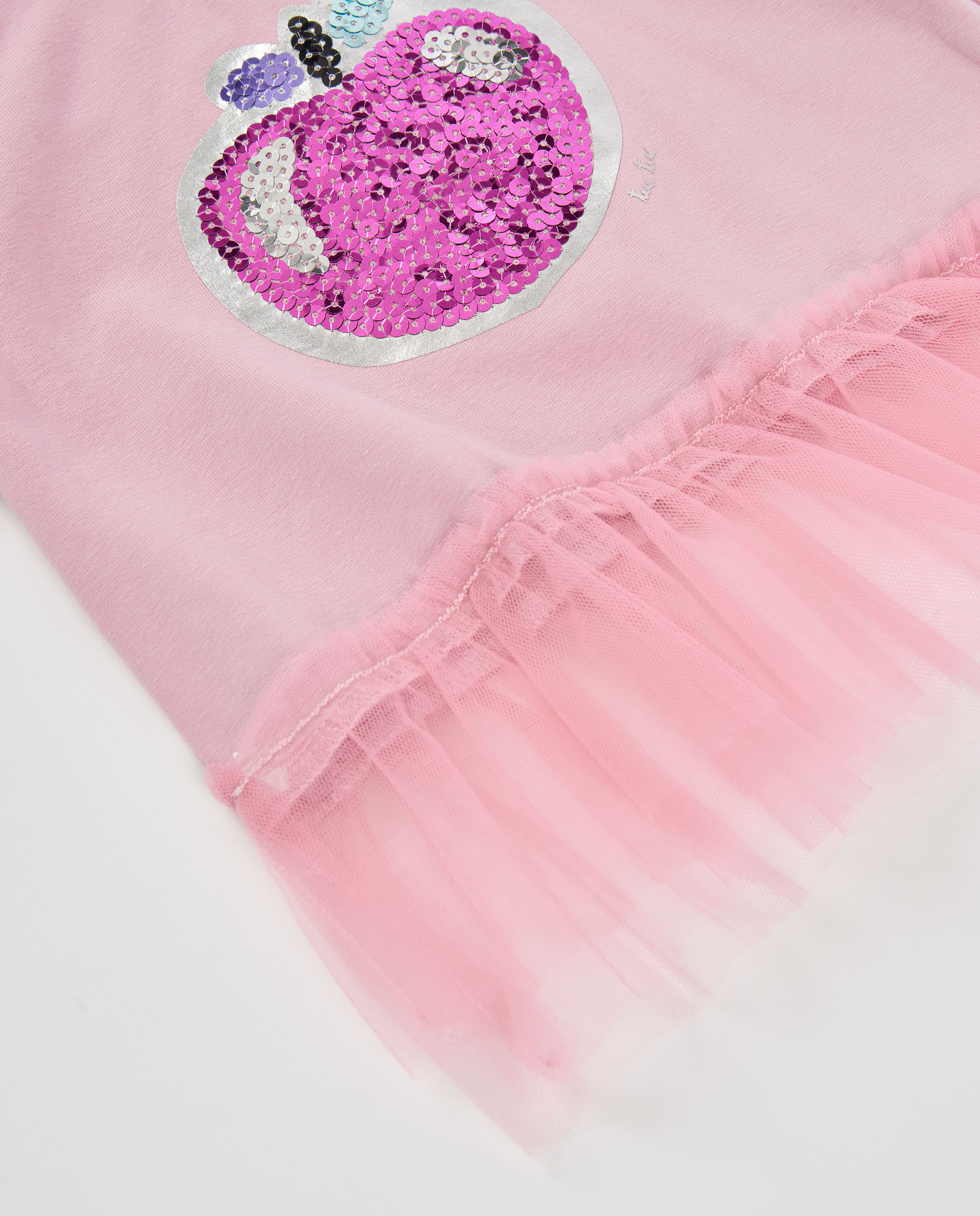 T-shirt Infantil de Malha com Folhos e Detalhe de Lantejoulas Rosa-4