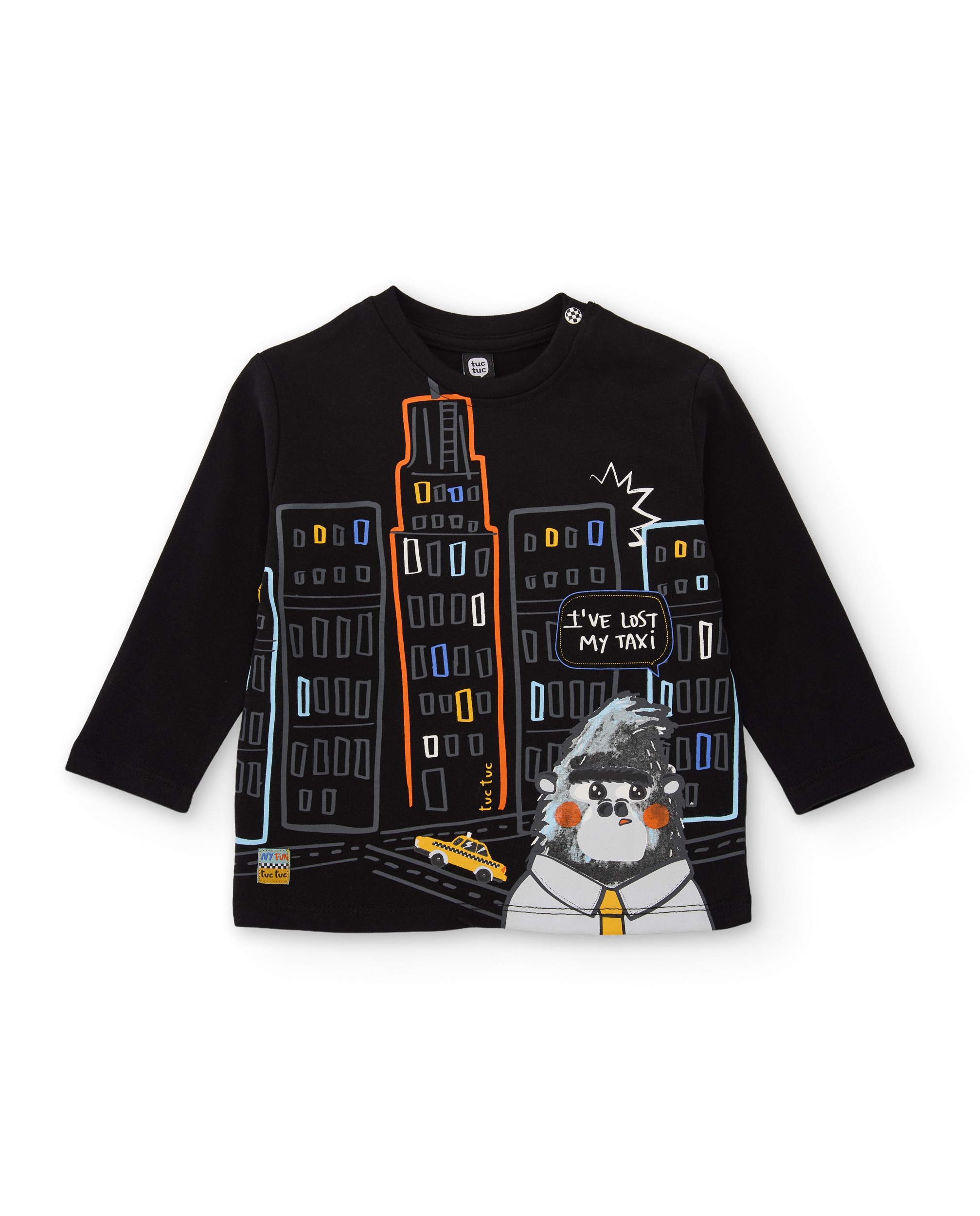 T-shirt Infantil de Malha com Estampado Urbano e Manga Comprida Preto-1