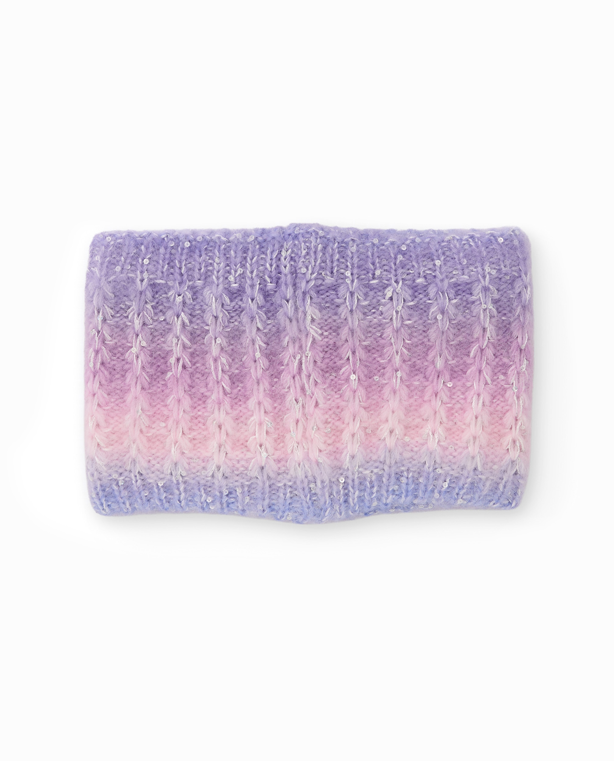 Gola Infantil de Tricô Efeito Degradé e Lantejoulas Rosa-2