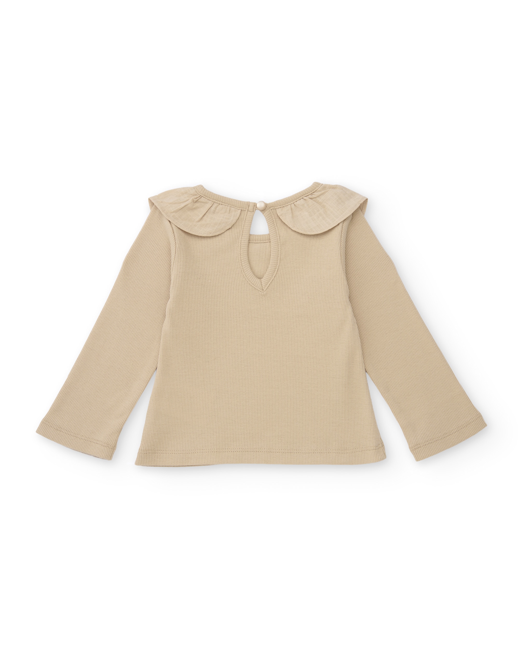 T-shirt Infantil de Malha com Manga Comprida e Detalhe de Folho Bege-2