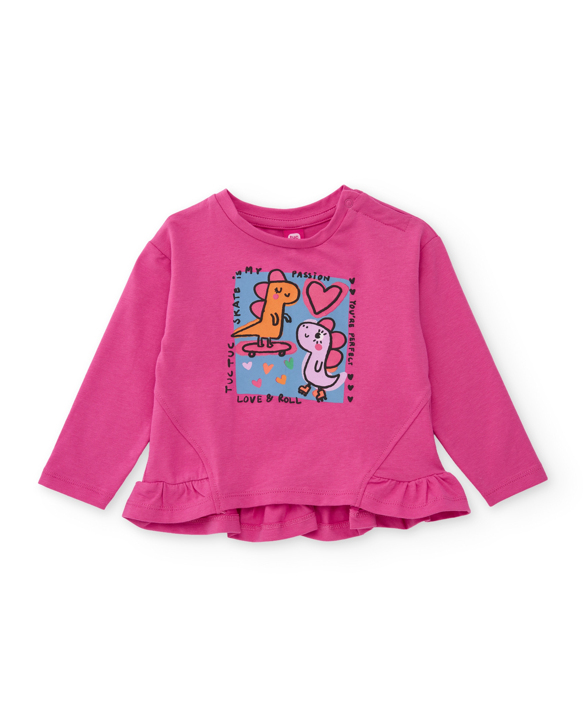 Conjunto Infantil de Malha com T-shirt de Gráfico Dinossauros e Leggings em Conjunto Fúcsia-2