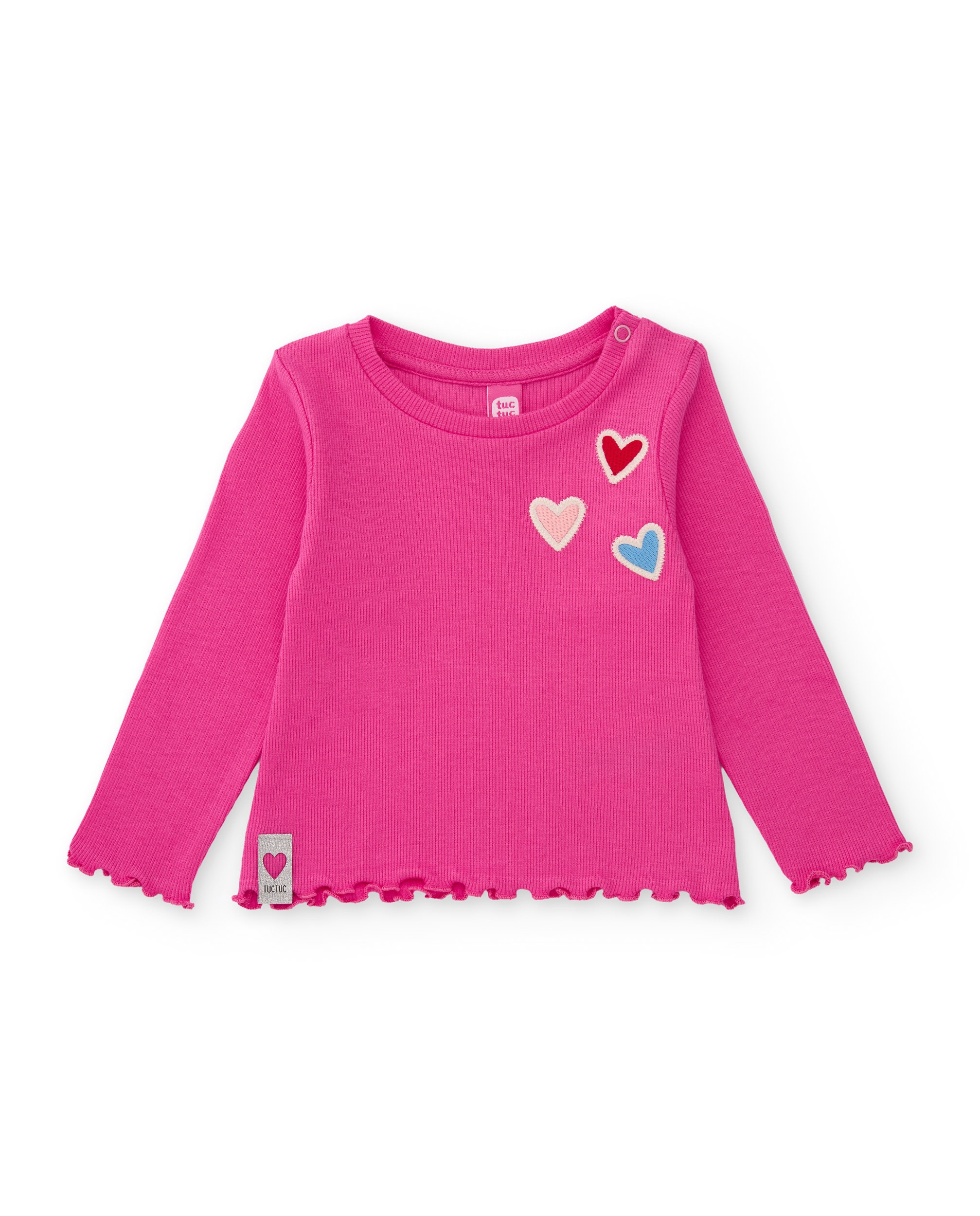 T-shirt Infantil de Malha com Manga Comprida e Folhos Rosa-2