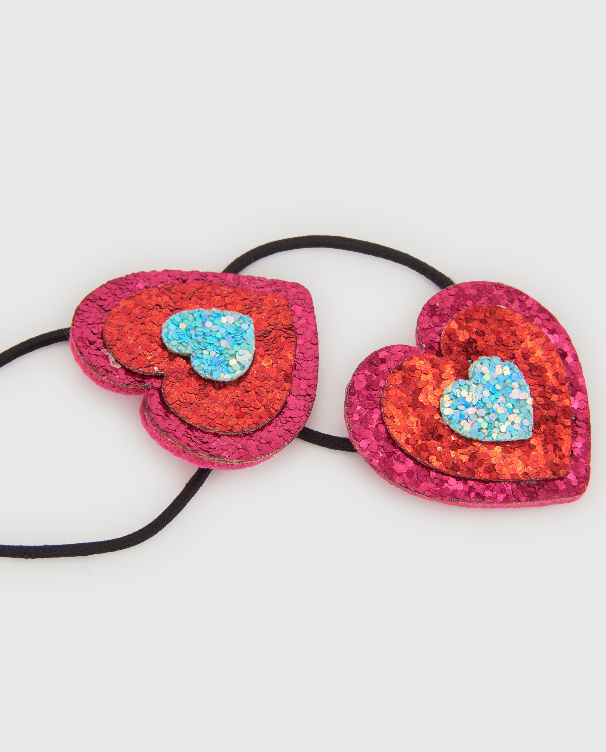 Elásticos Infantil com Corações de Glitter e Banda Elástica Vermelho-3