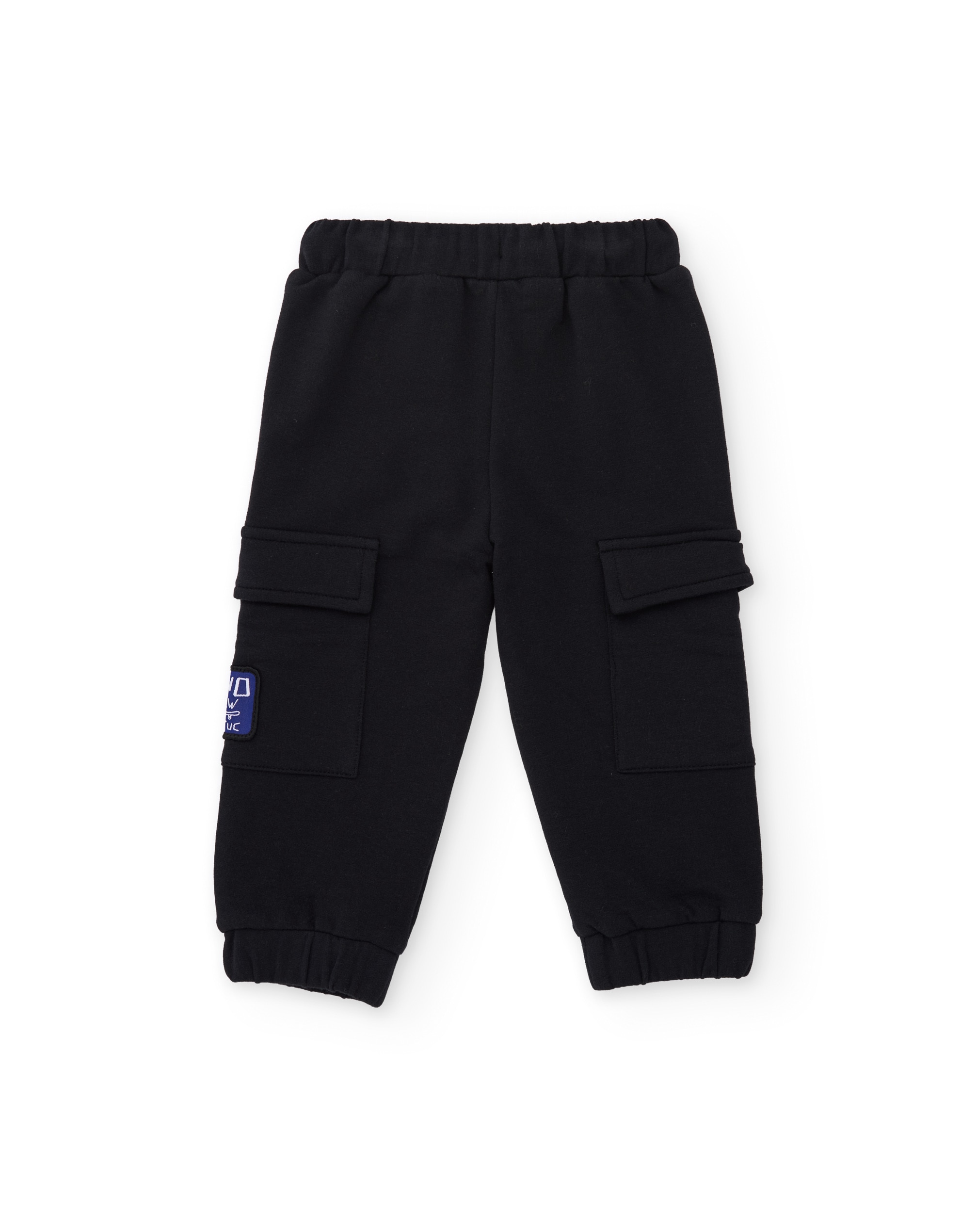 Calças Infantil de Felpa com Bolso Cargo e Tacto Suave Preto-2