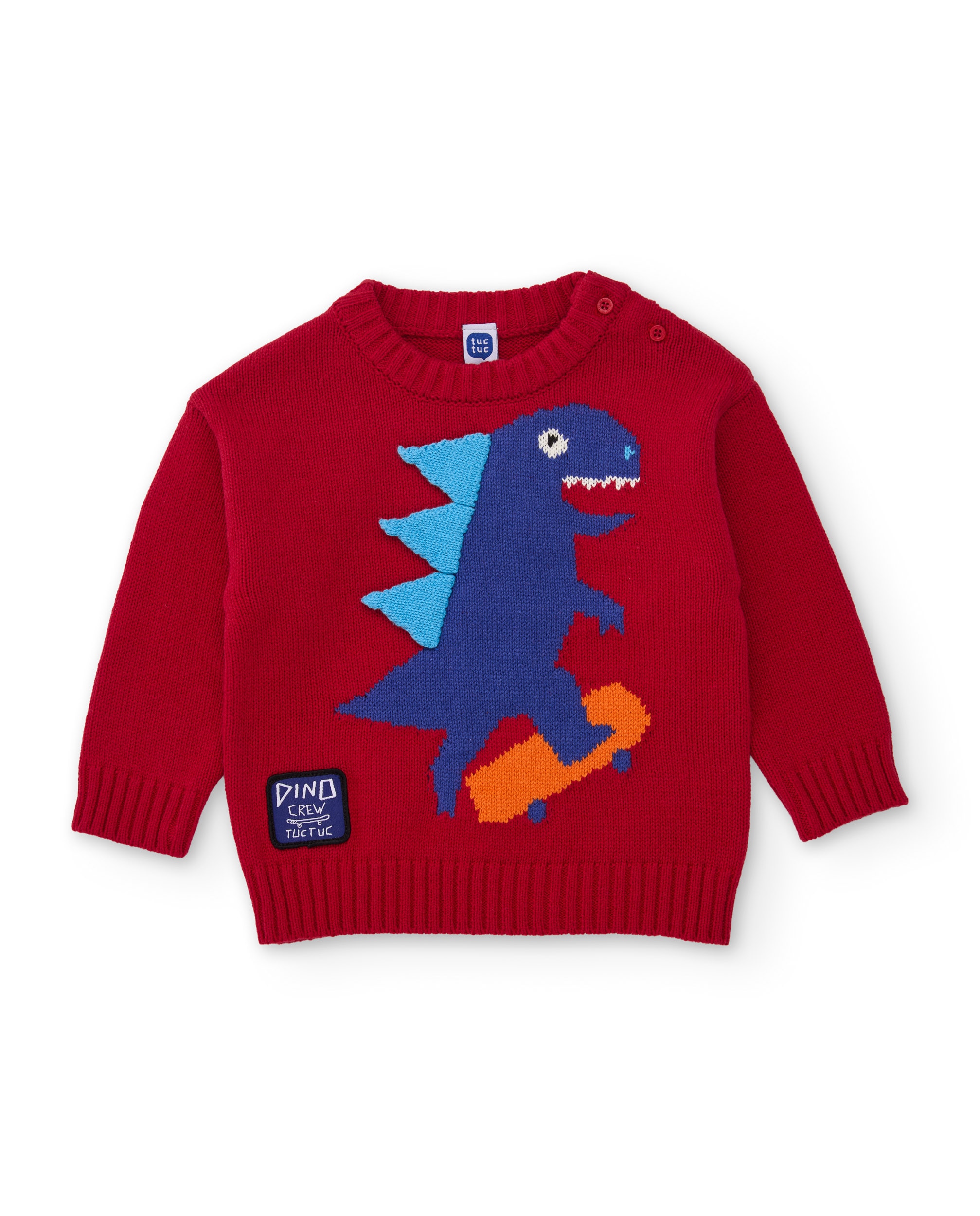 Camisola Infantil de Malha com Print de Dinossauro e Tacto Suave Vermelho-2