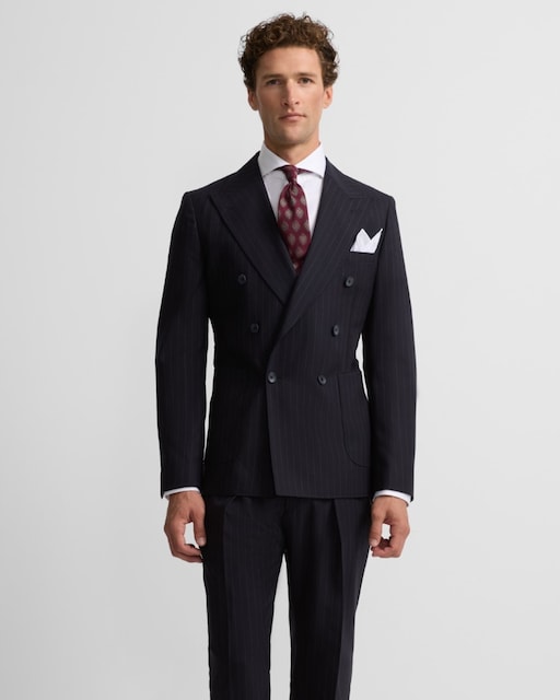 Imagem 0 de Blazer de Fato Cruzado às Riscas Diplomáticas Azul-marinho