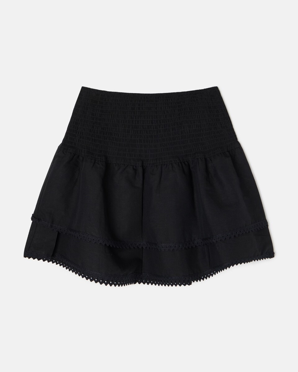 Saia Mini com Folhos e Renda em Preto Preto-4