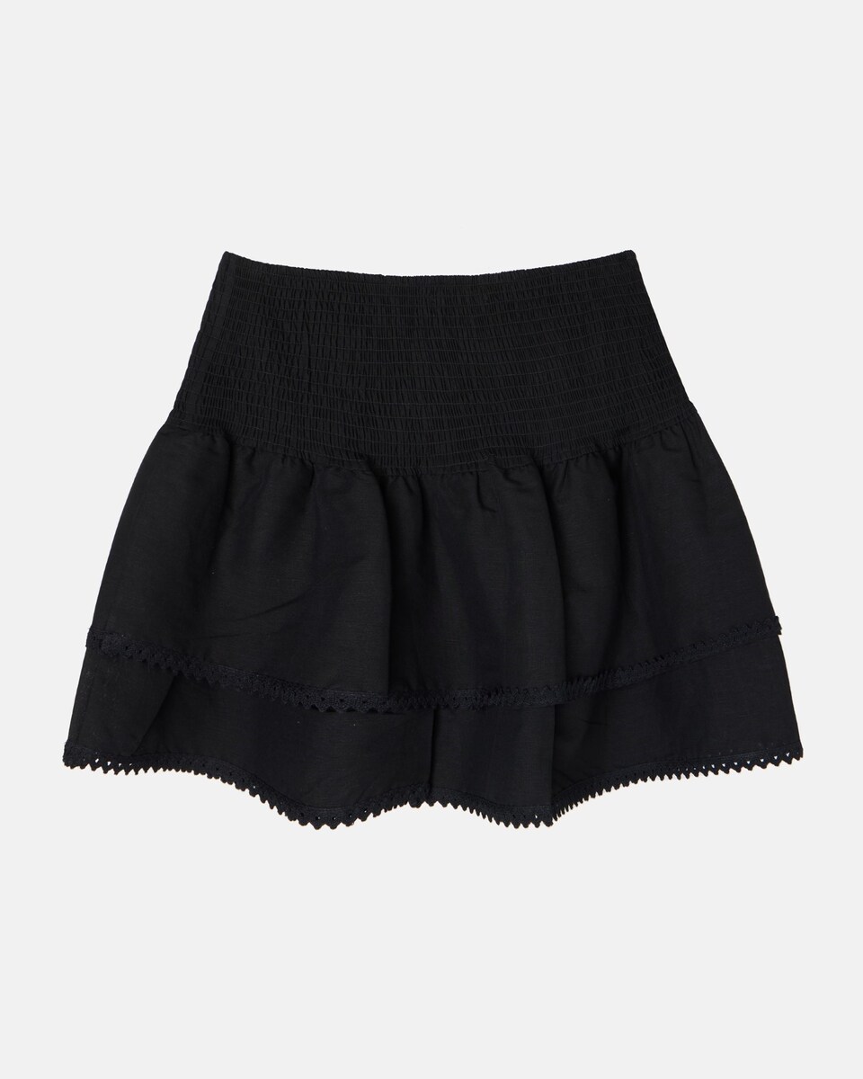 Saia Mini com Folhos e Renda em Preto Preto-5