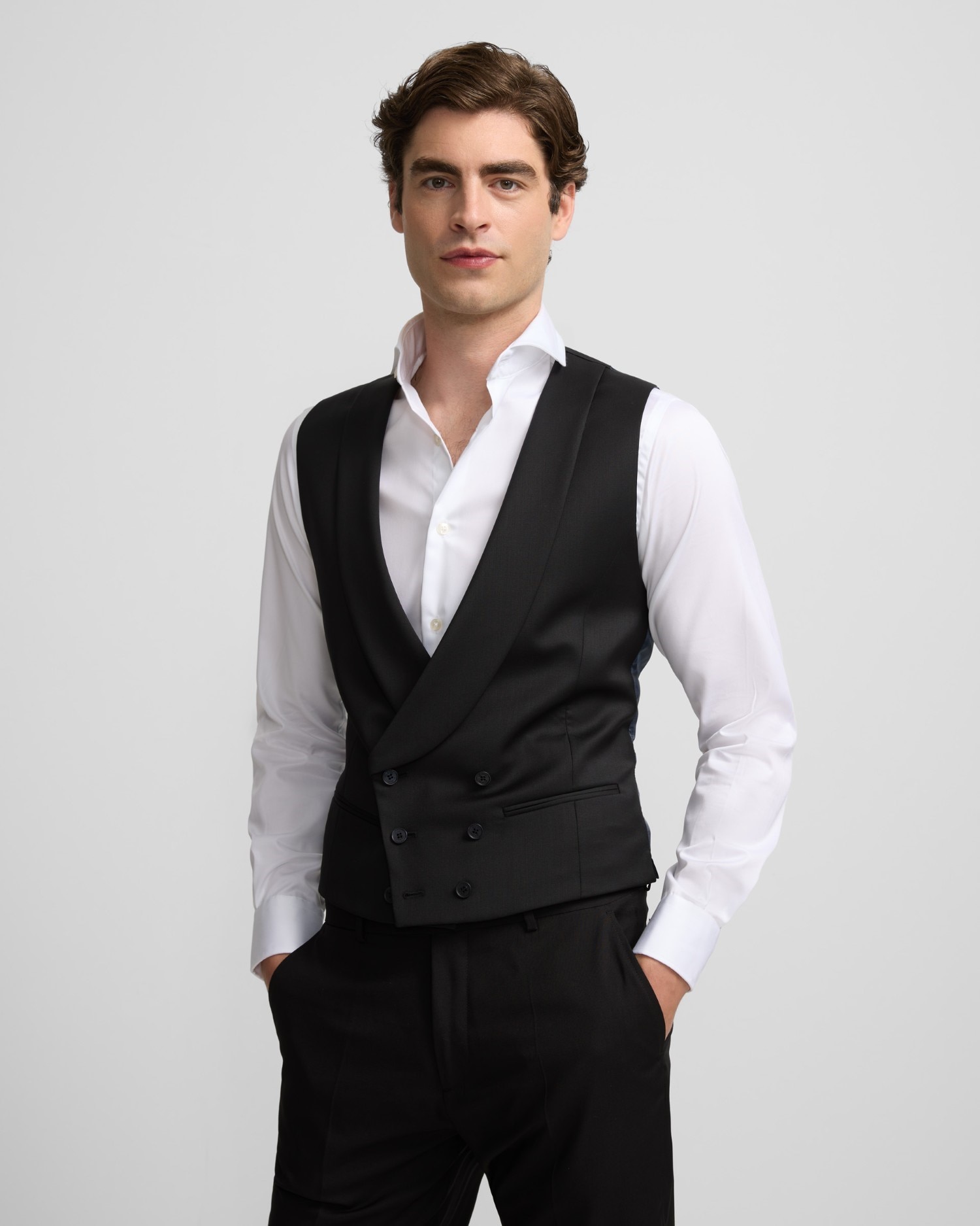 Colete de Fato Stretch com Gola Redonda em Preto Preto-1