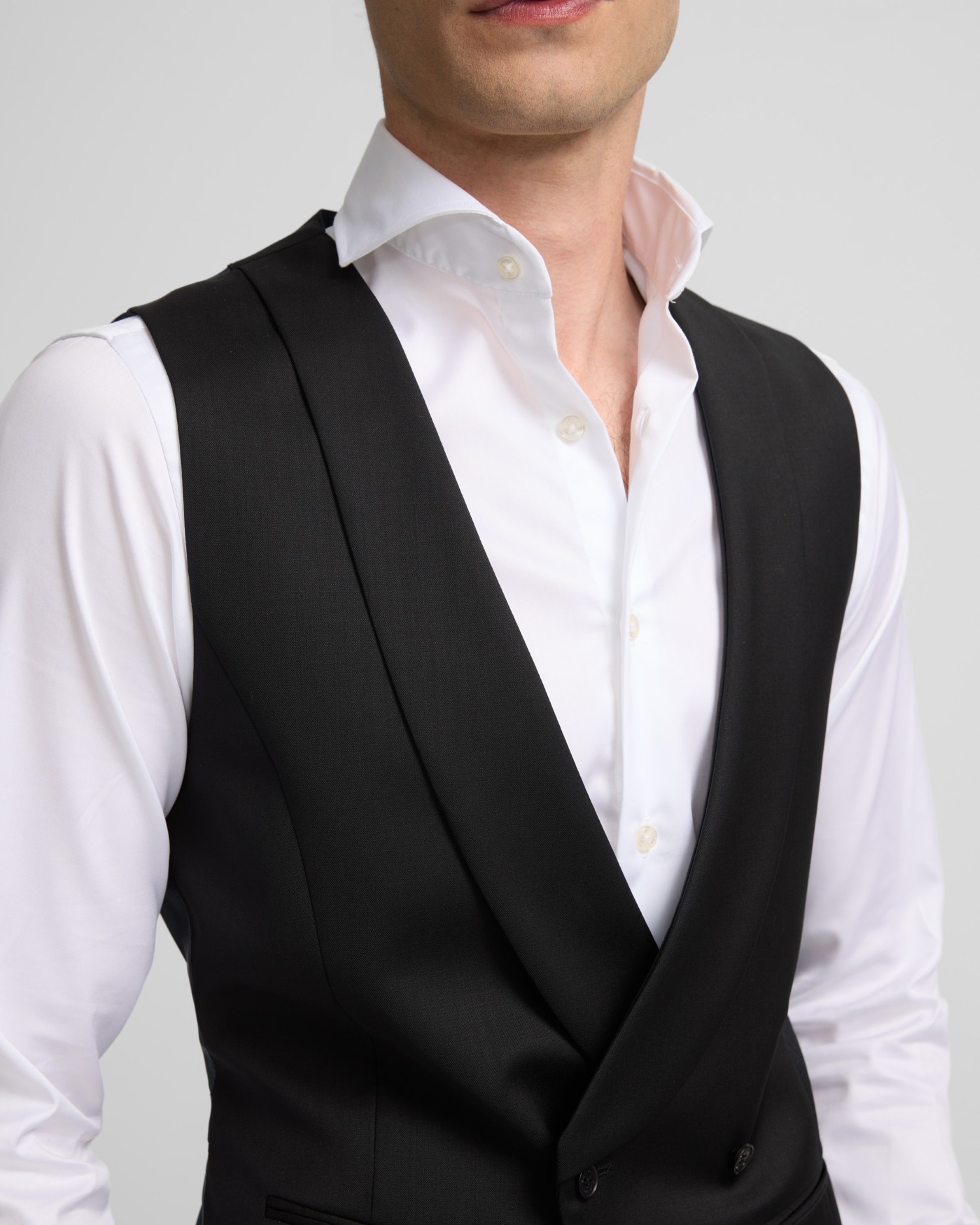 Colete de Fato Stretch com Gola Redonda em Preto Preto-3