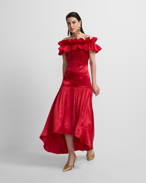 Imagem 0 de Vestido Event Collection com Folho e Comprido Assimétrico