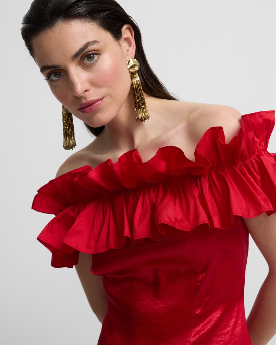 Vestido Event Collection com Folho e Comprido Assimétrico Vermelho-3