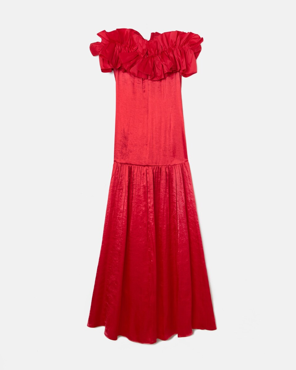 Vestido Event Collection com Folho e Comprido Assimétrico Vermelho-5